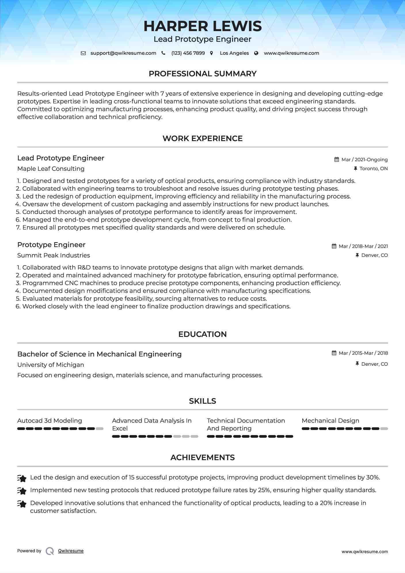 Lead Prototype Engineer Resume Format