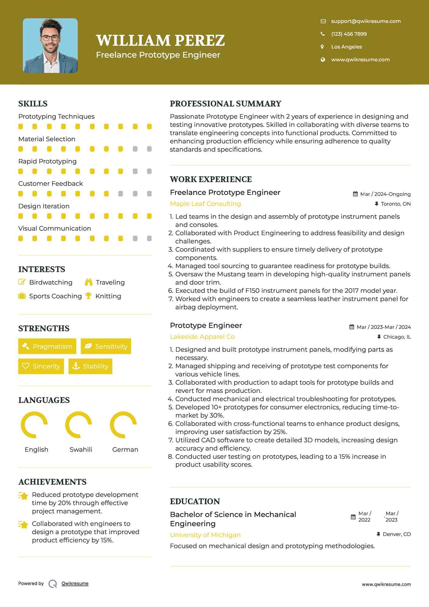 Freelance Prototype Engineer Resume Model