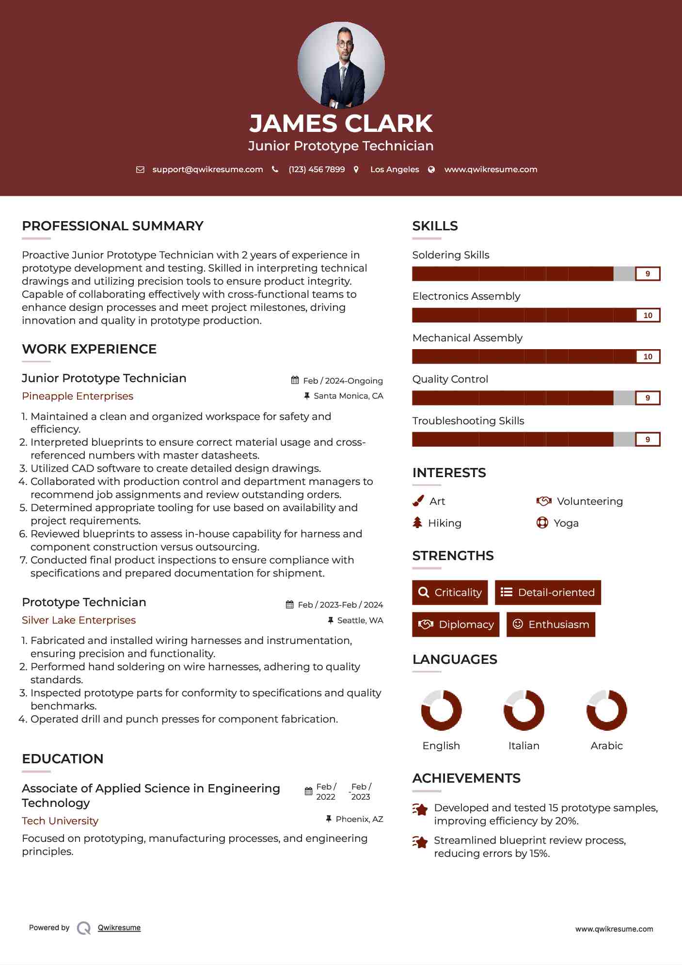 Junior Prototype Technician Resume Model