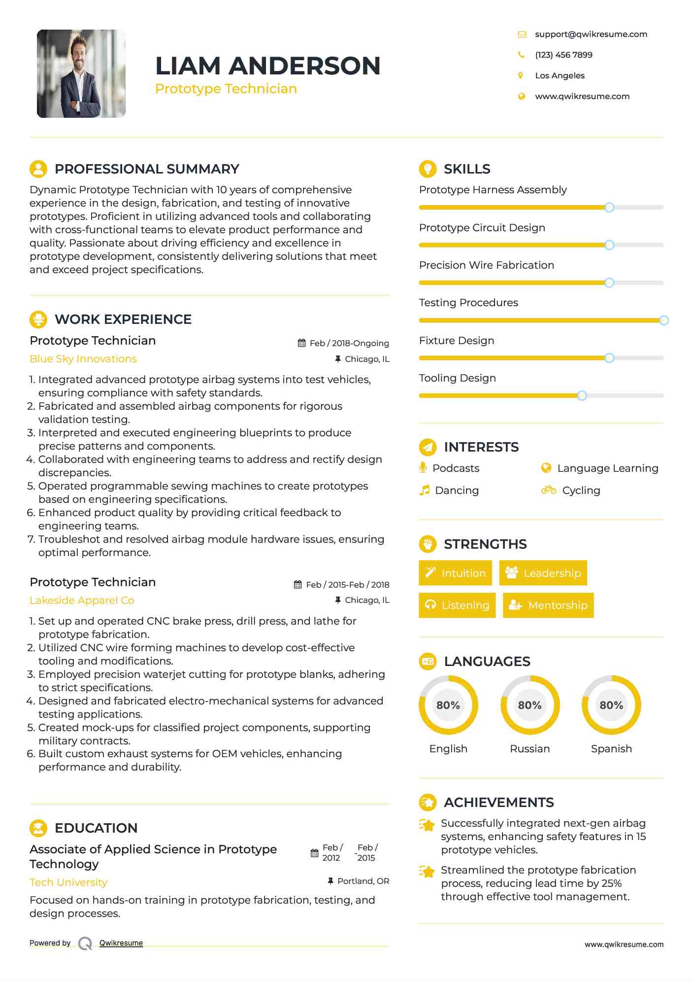 Prototype Technician Resume Sample
