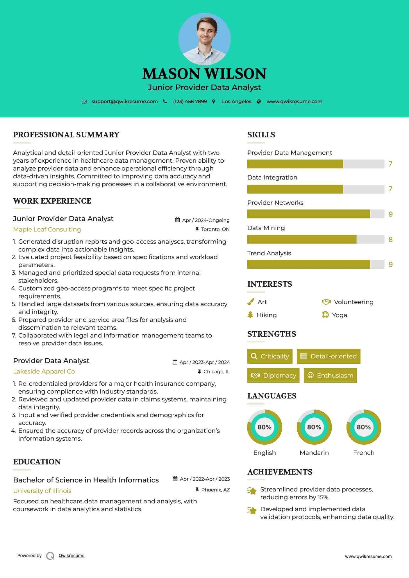 Junior Provider Data Analyst Resume Model