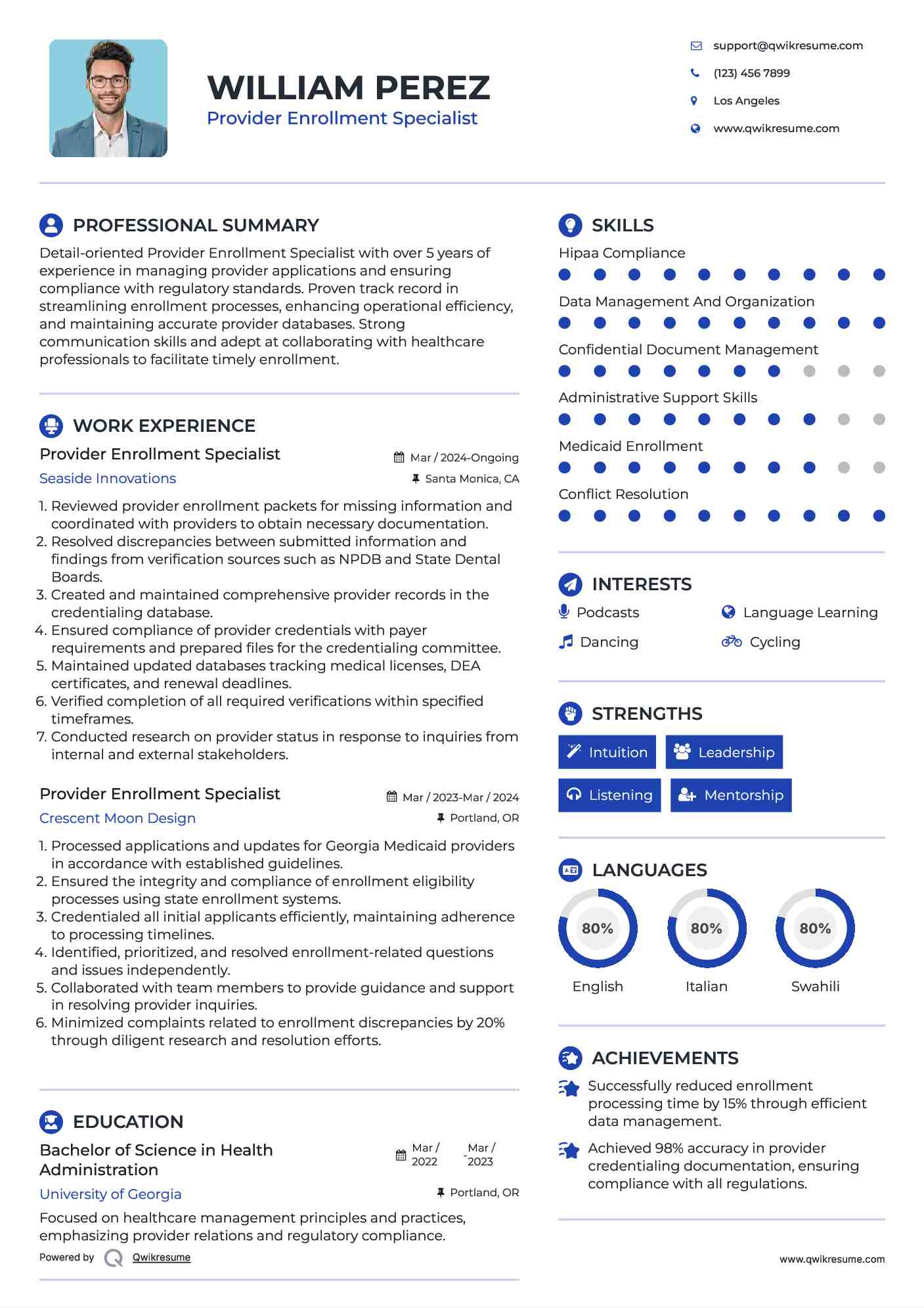 Provider Enrollment Specialist Resume Example