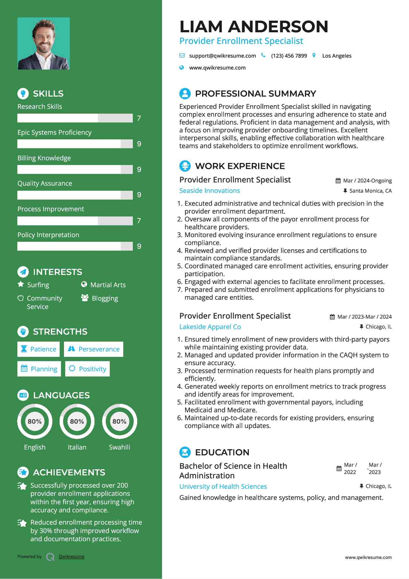 Provider Enrollment Specialist Resume Sample