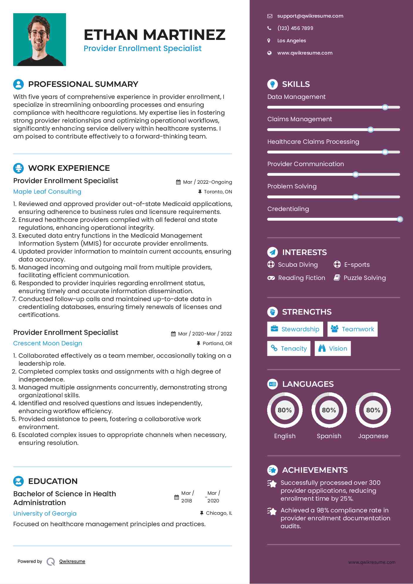 Provider Enrollment Specialist Resume Template