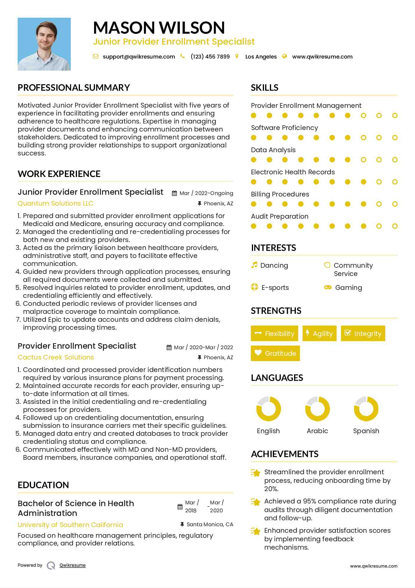 Junior Provider Enrollment Specialist Resume Format