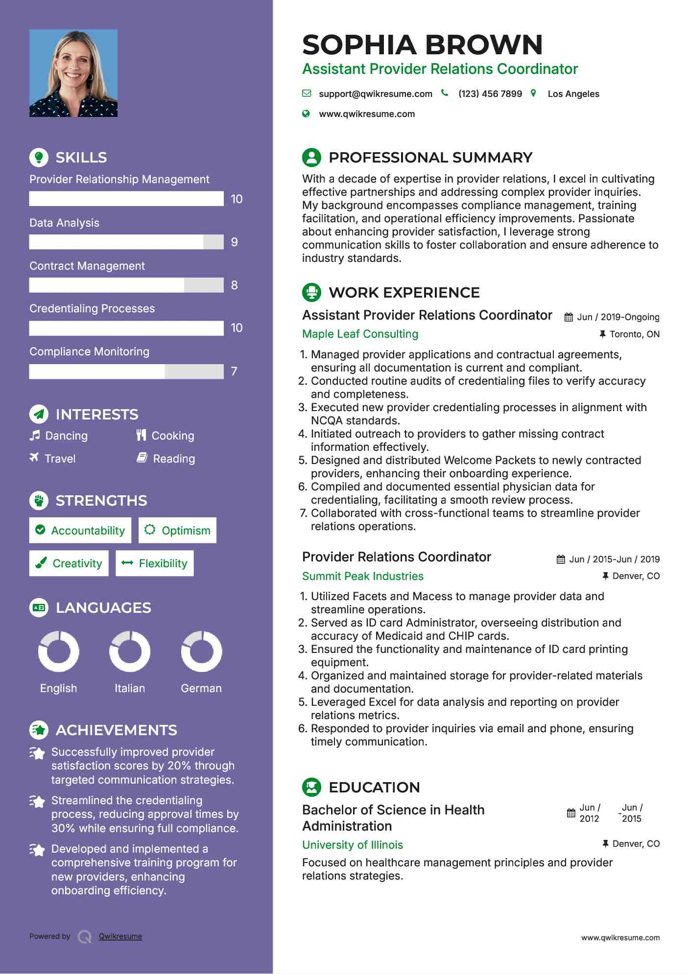 Assistant Provider Relations Coordinator Resume Sample