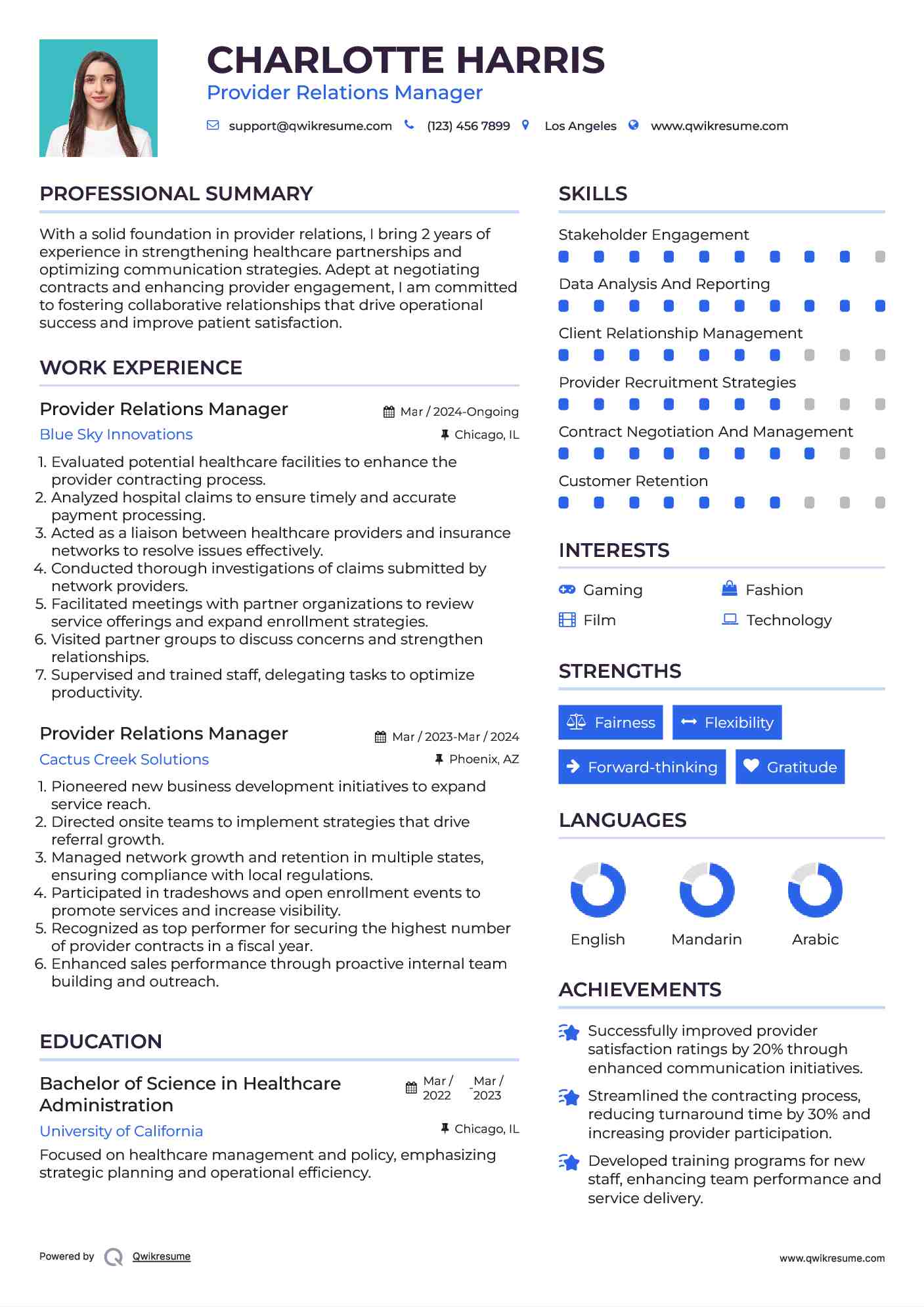 Provider Relations Manager Resume Model