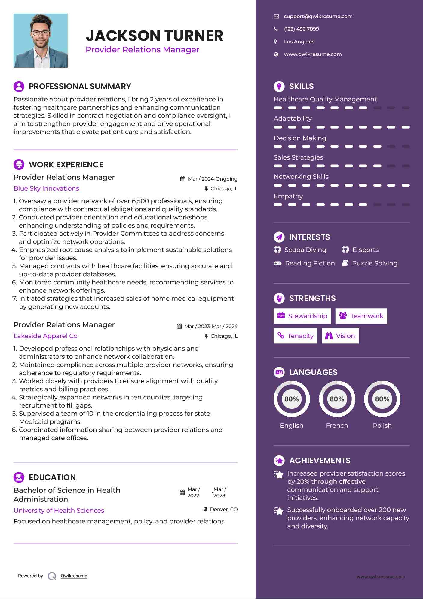 Provider Relations Manager Resume Format
