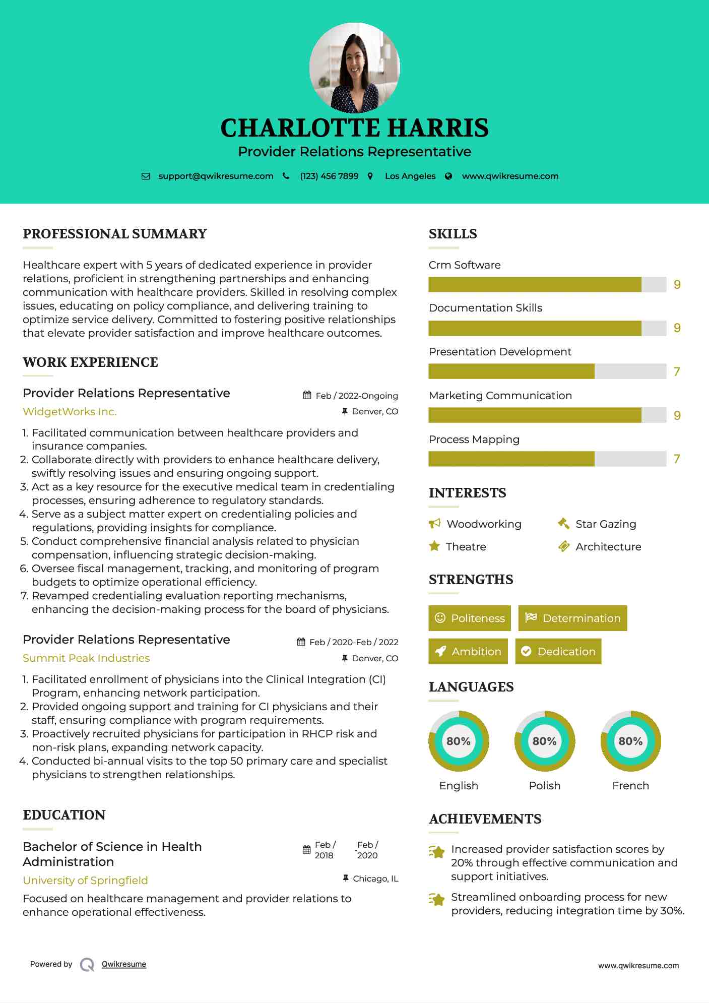 Provider Relations Representative Resume Example