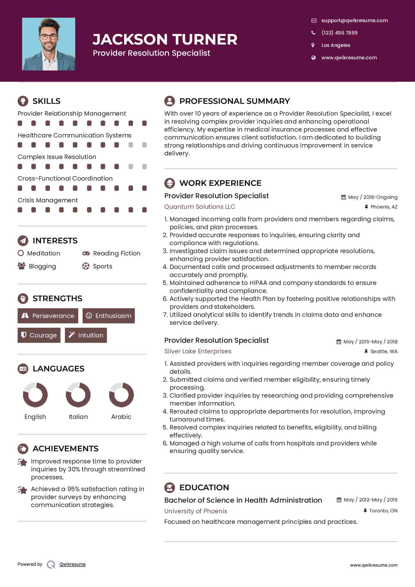 Provider Resolution Specialist Resume Sample