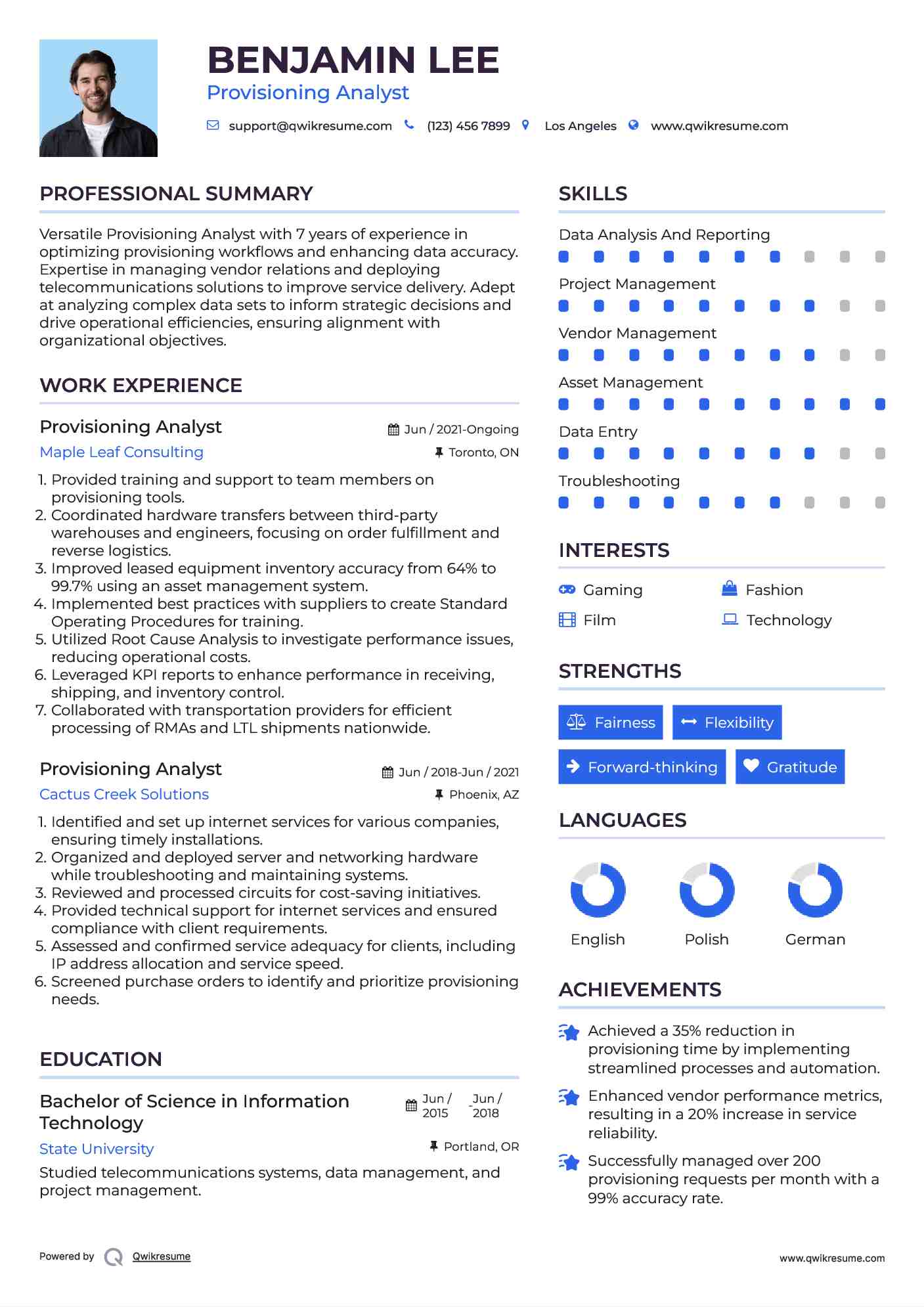 Provisioning Analyst Resume Template
