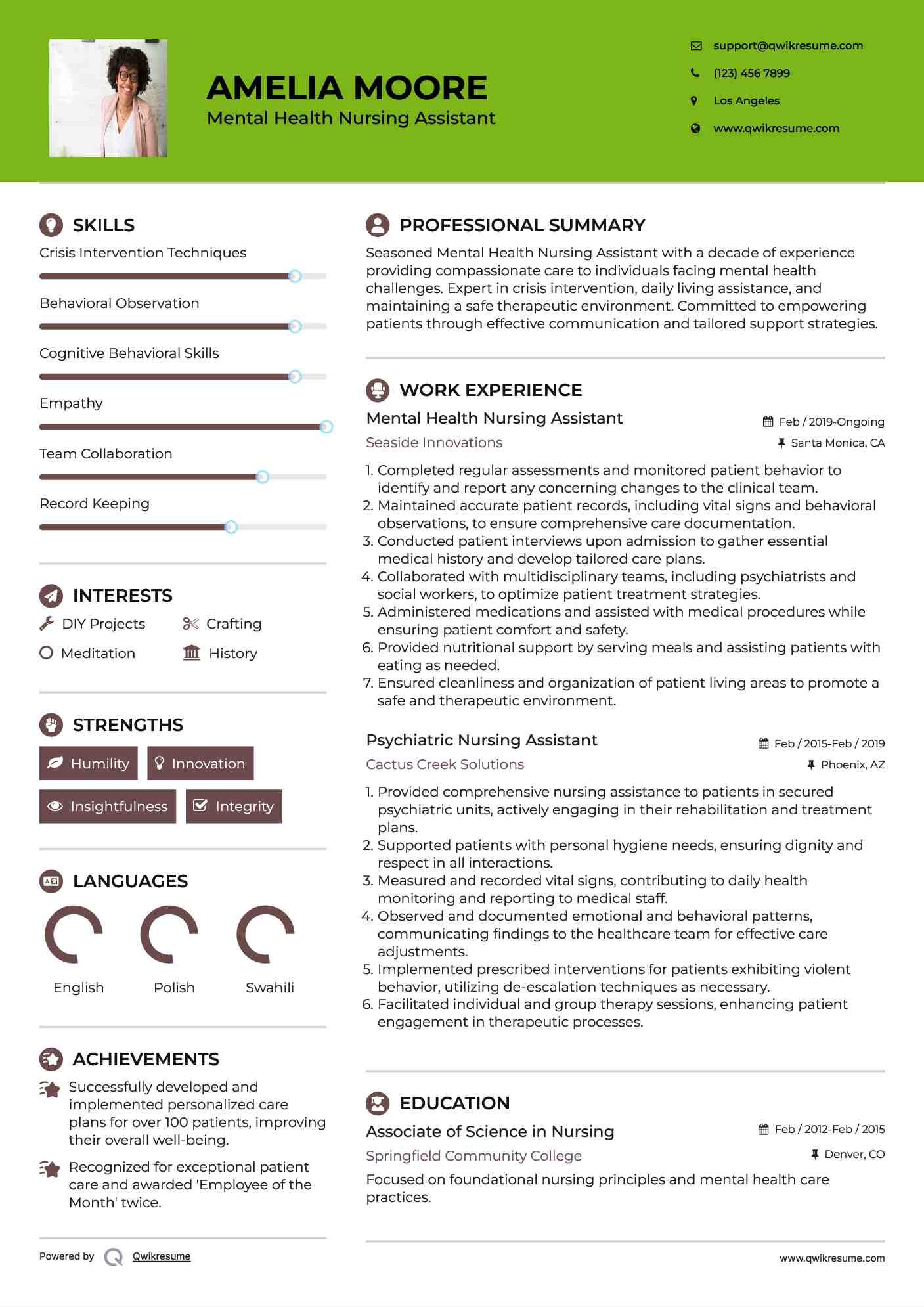 Mental Health Nursing Assistant Resume Format