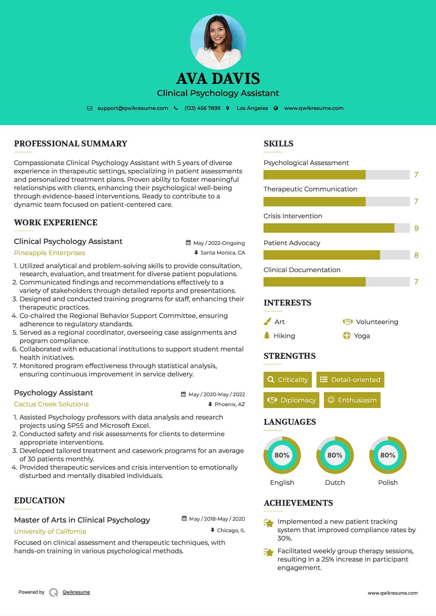 Psychology Assistant Resume Samples QwikResume