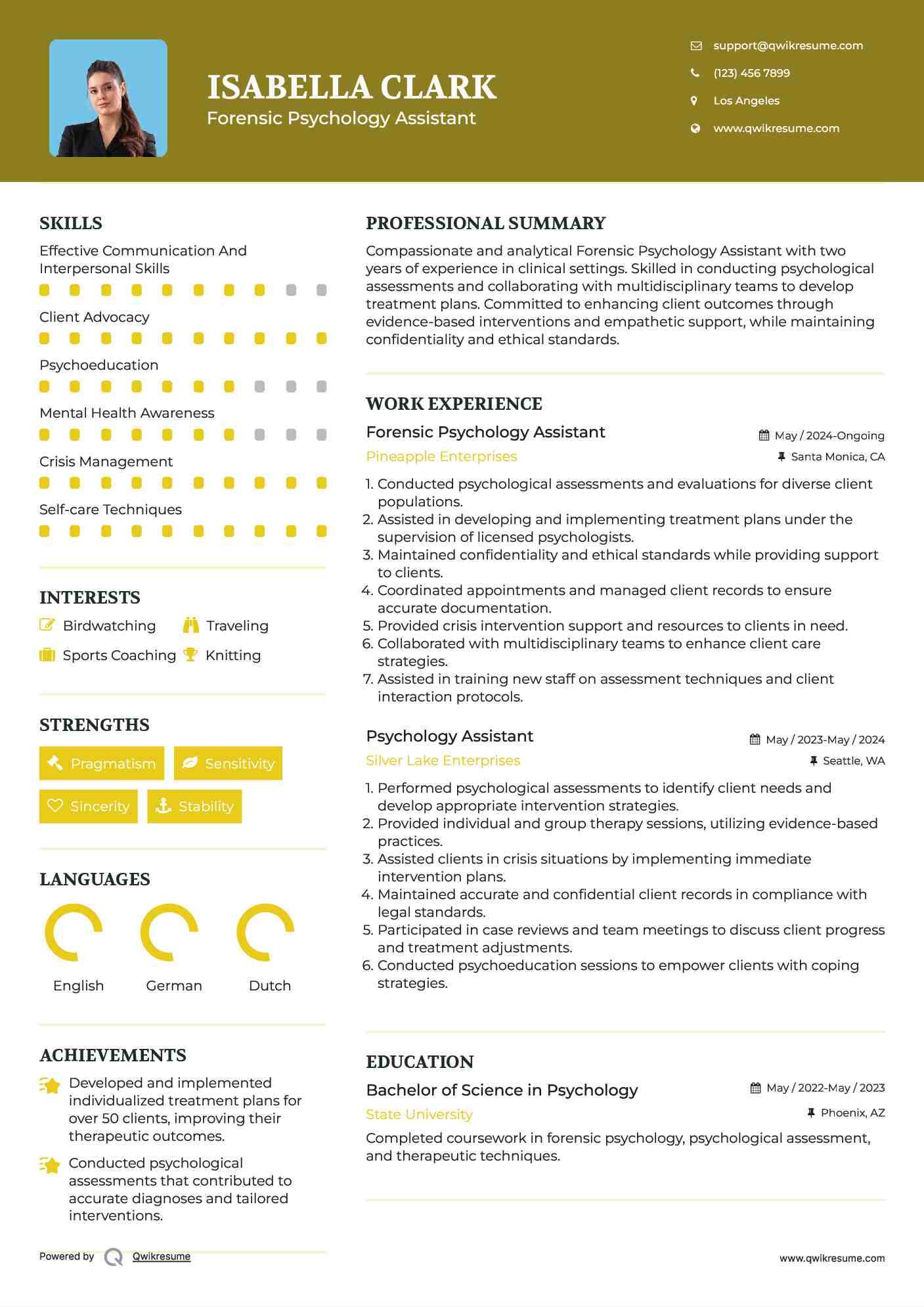 Forensic Psychology Assistant Resume Template