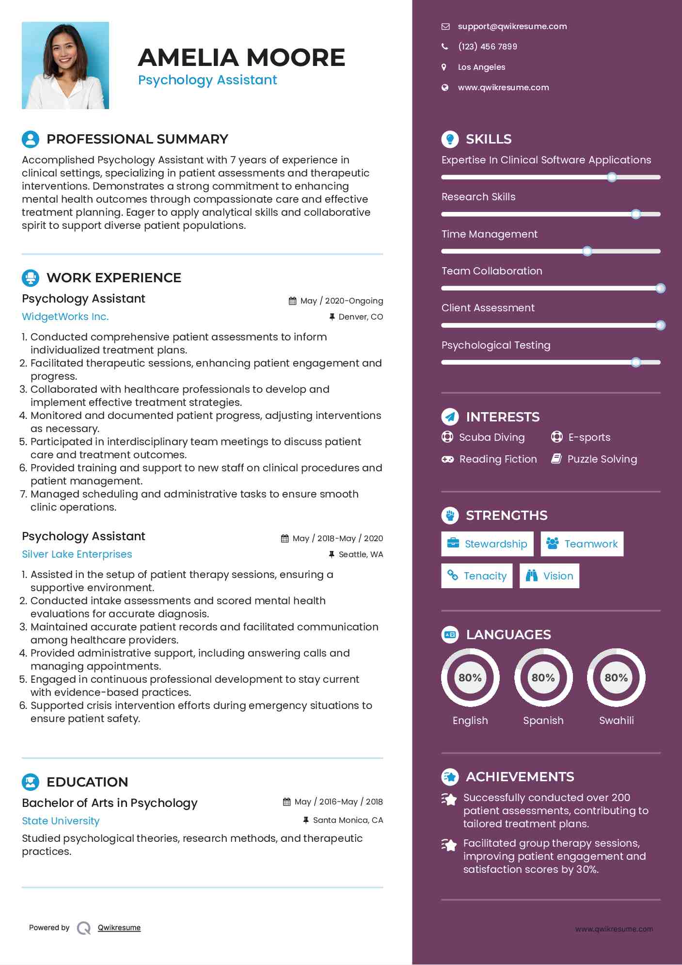Psychology Assistant Resume Template