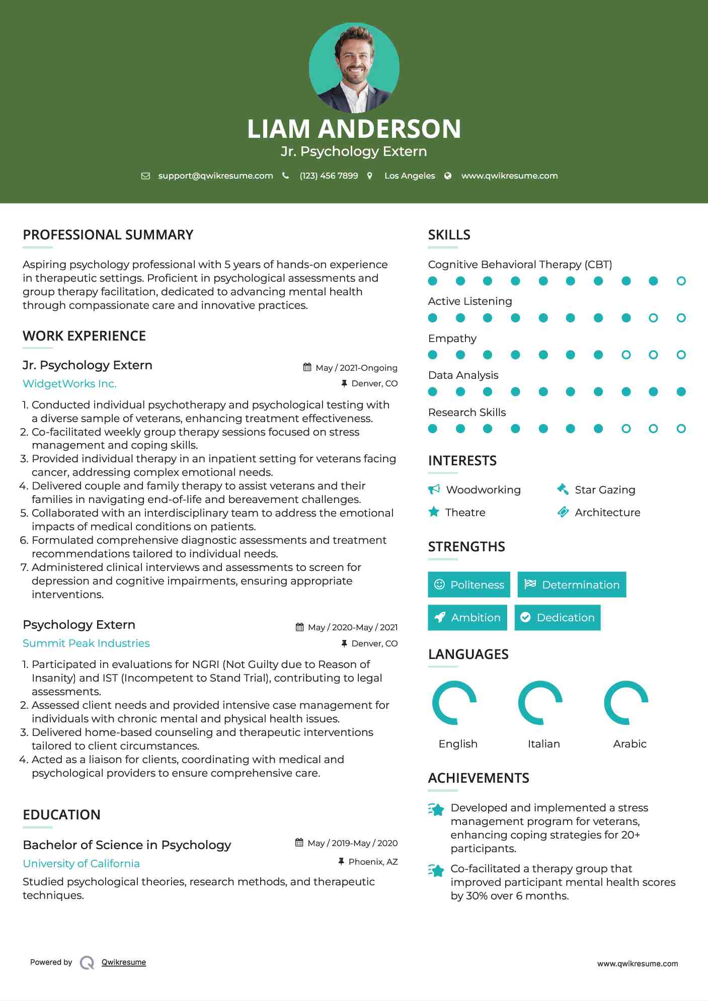 Jr. Psychology Extern Resume Model