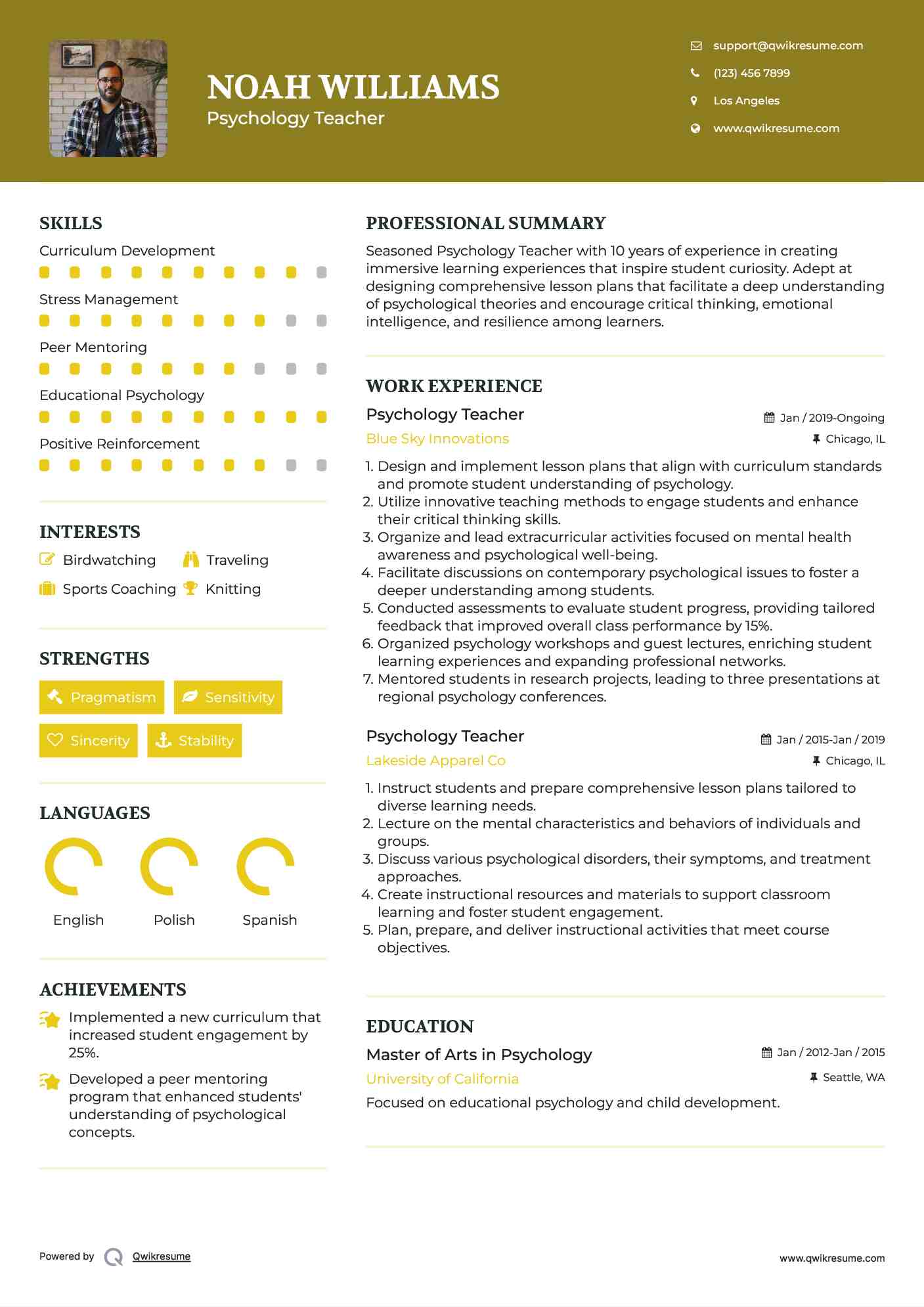 Psychology Teacher Resume Template