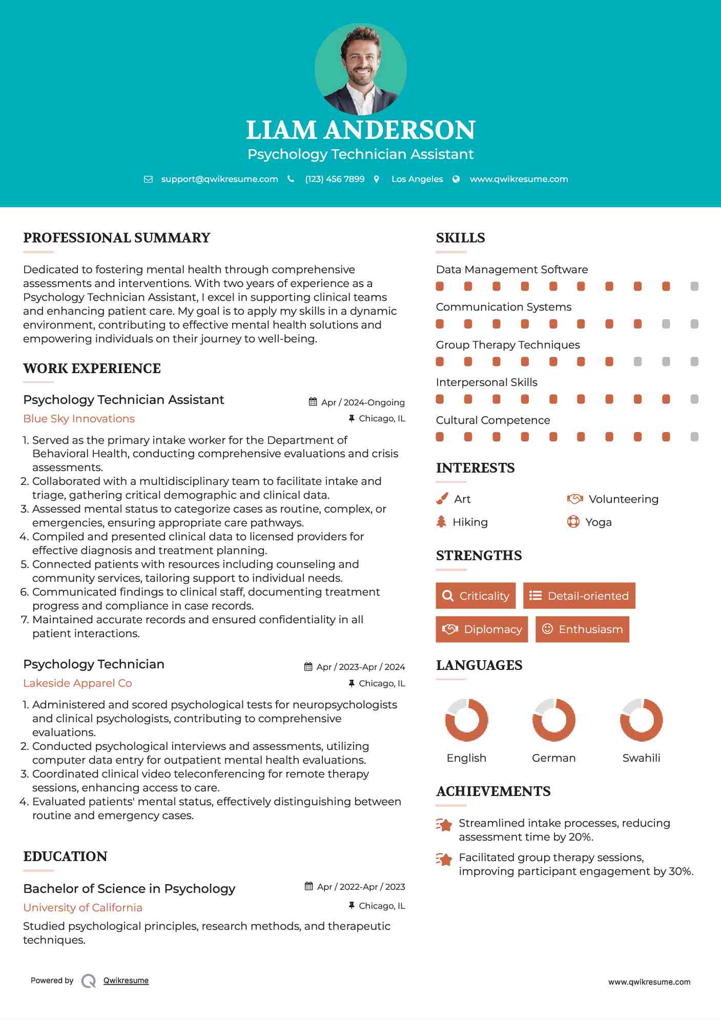 Psychology Technician Assistant Resume Model