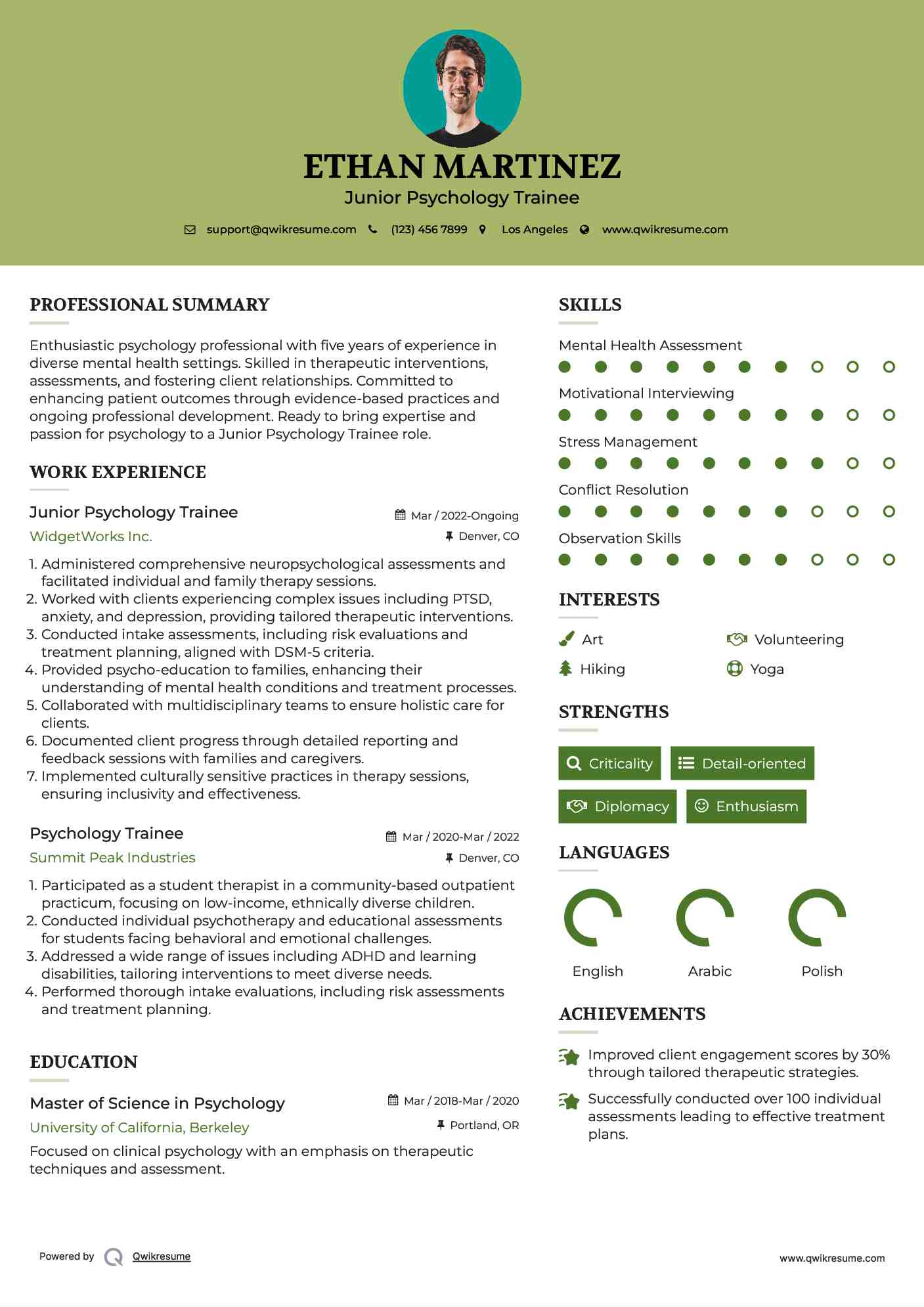 Junior Psychology Trainee Resume Format