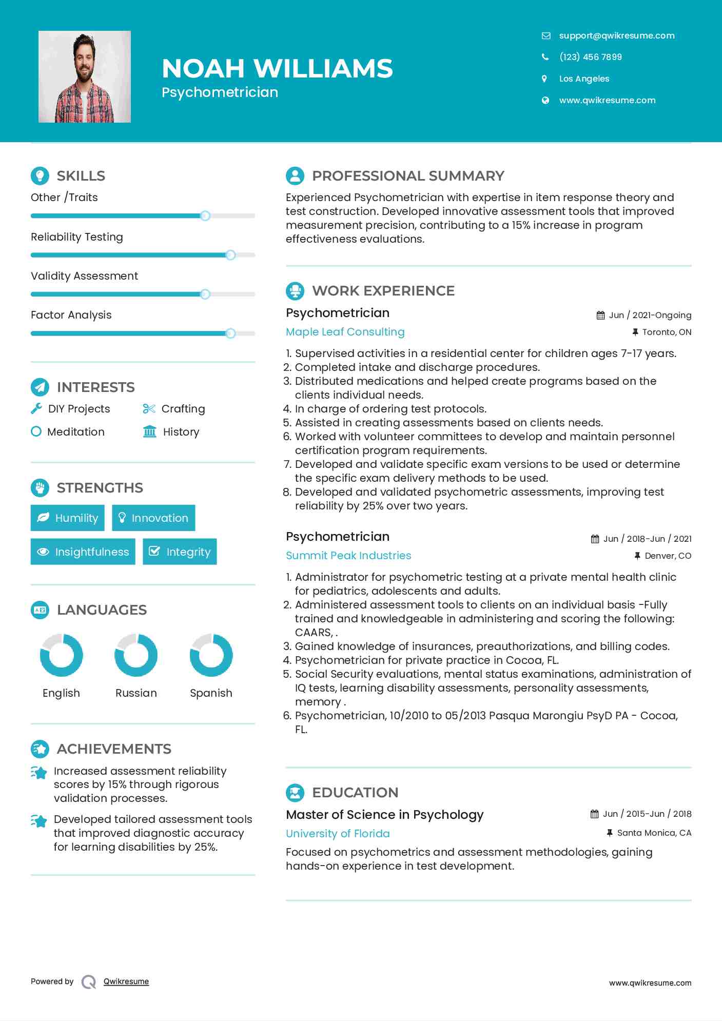 Psychometrician Resume Model