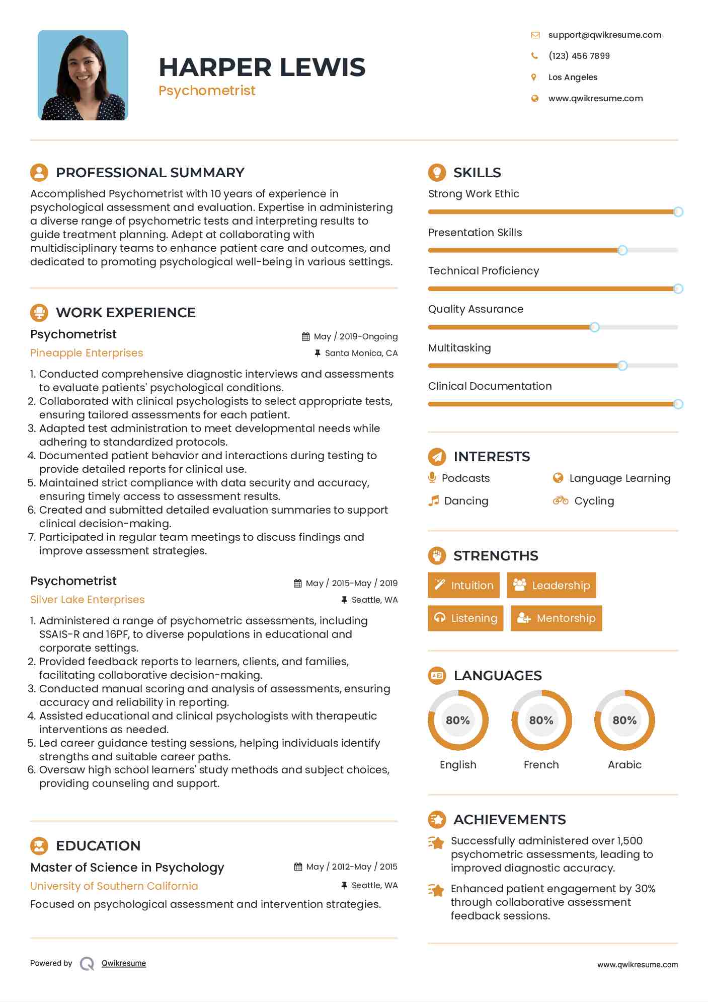 Psychometrist Resume Example