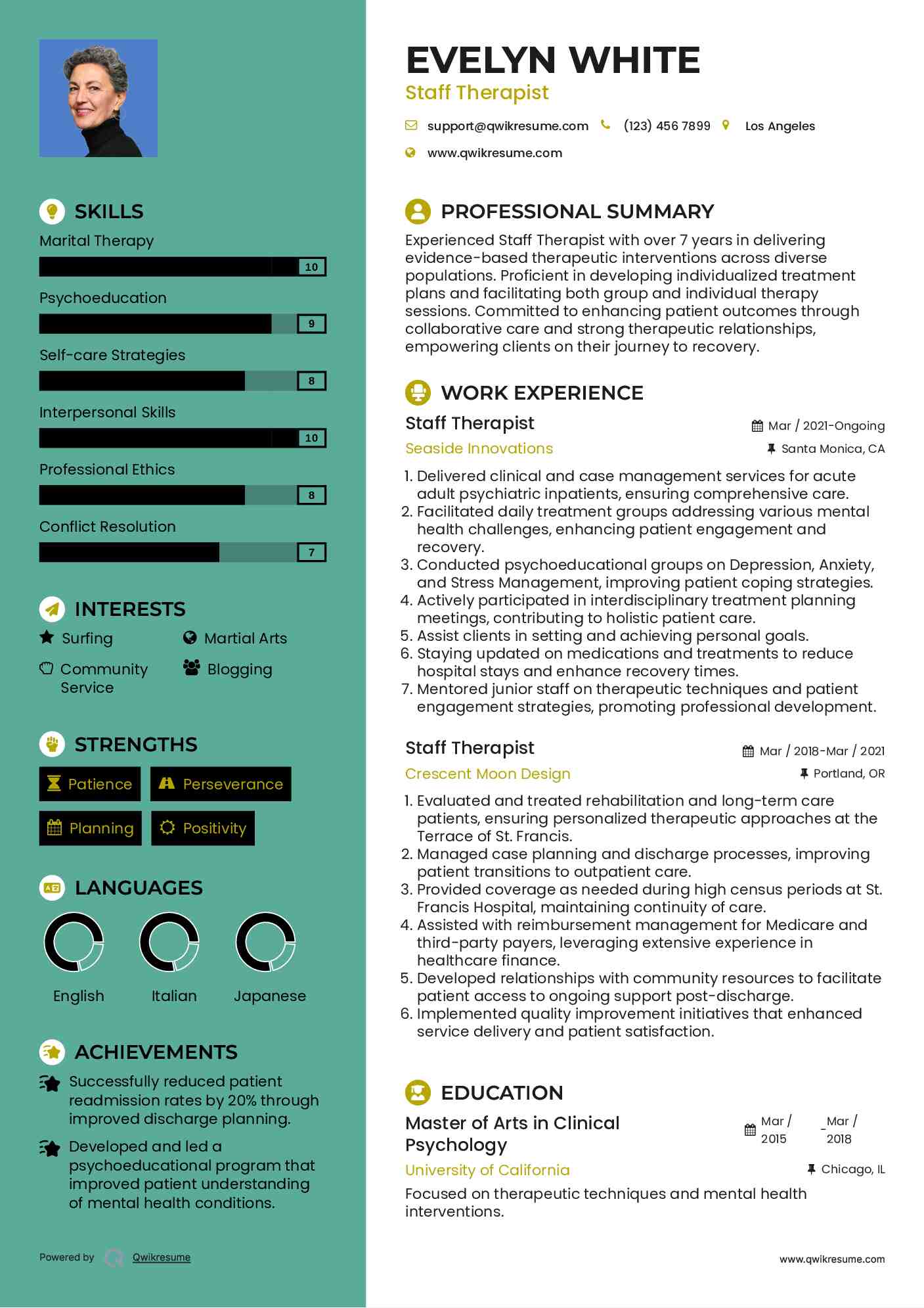 Staff Therapist Resume Template