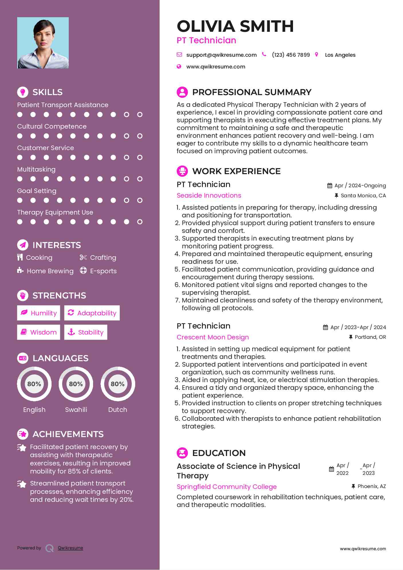 PT Technician Resume Template
