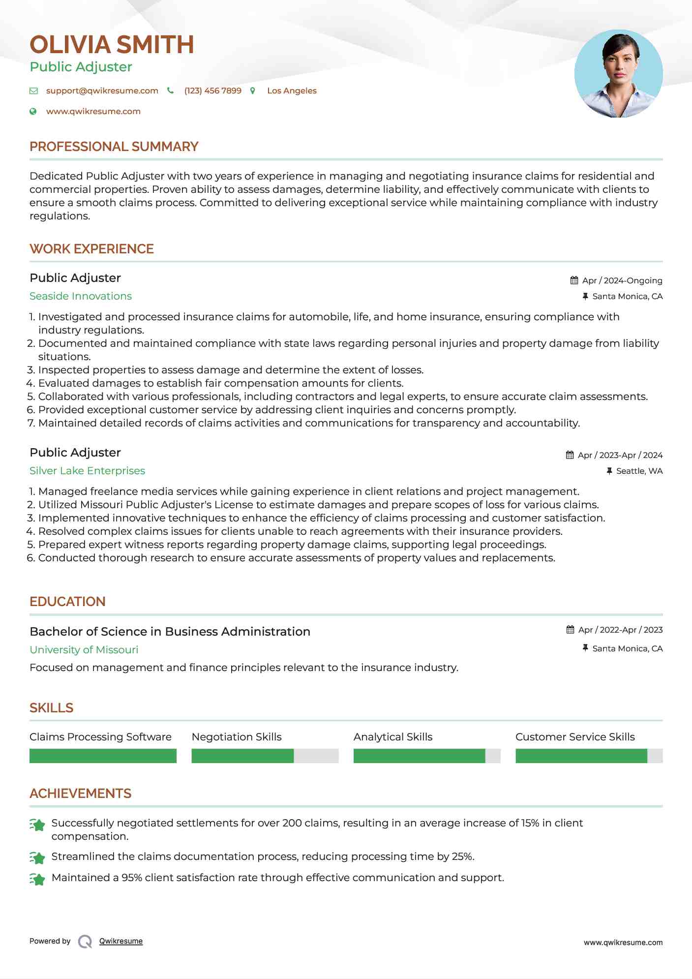Public Adjuster Resume Template