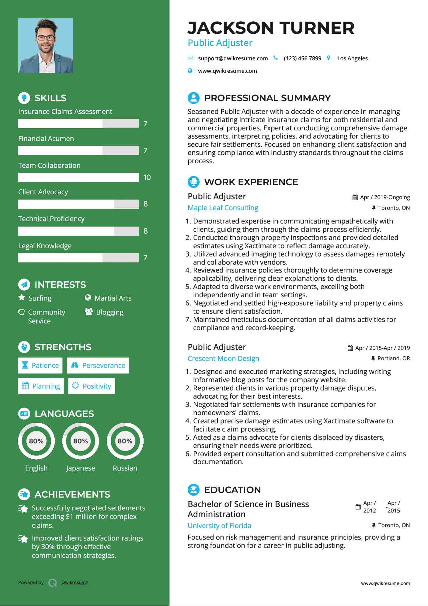 Public Adjuster Resume Sample