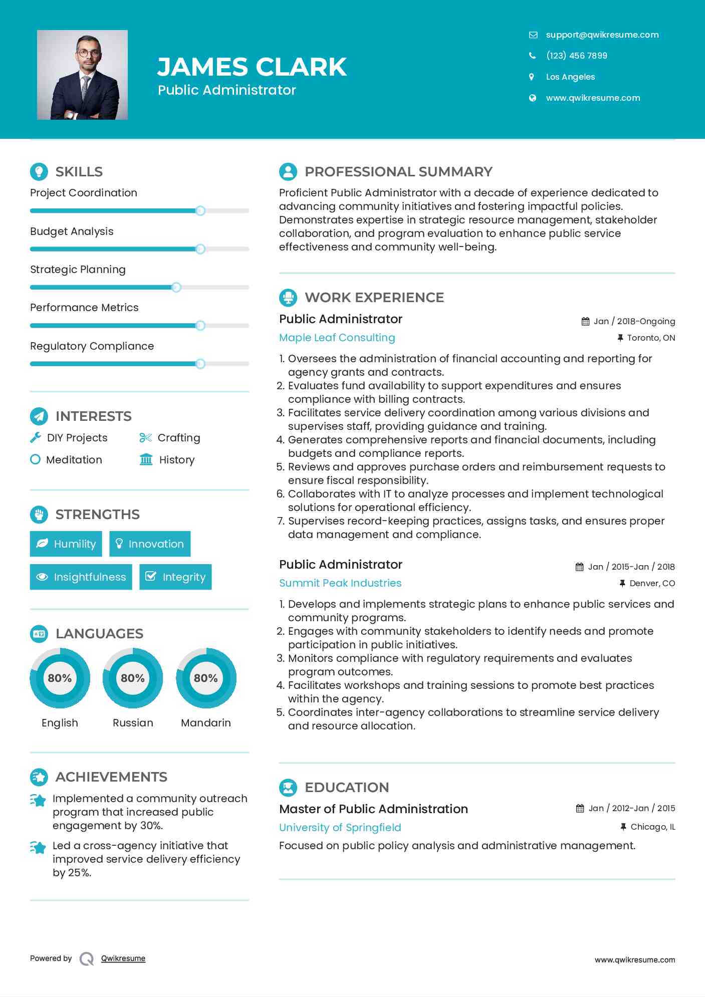 Public Administrator Resume Model