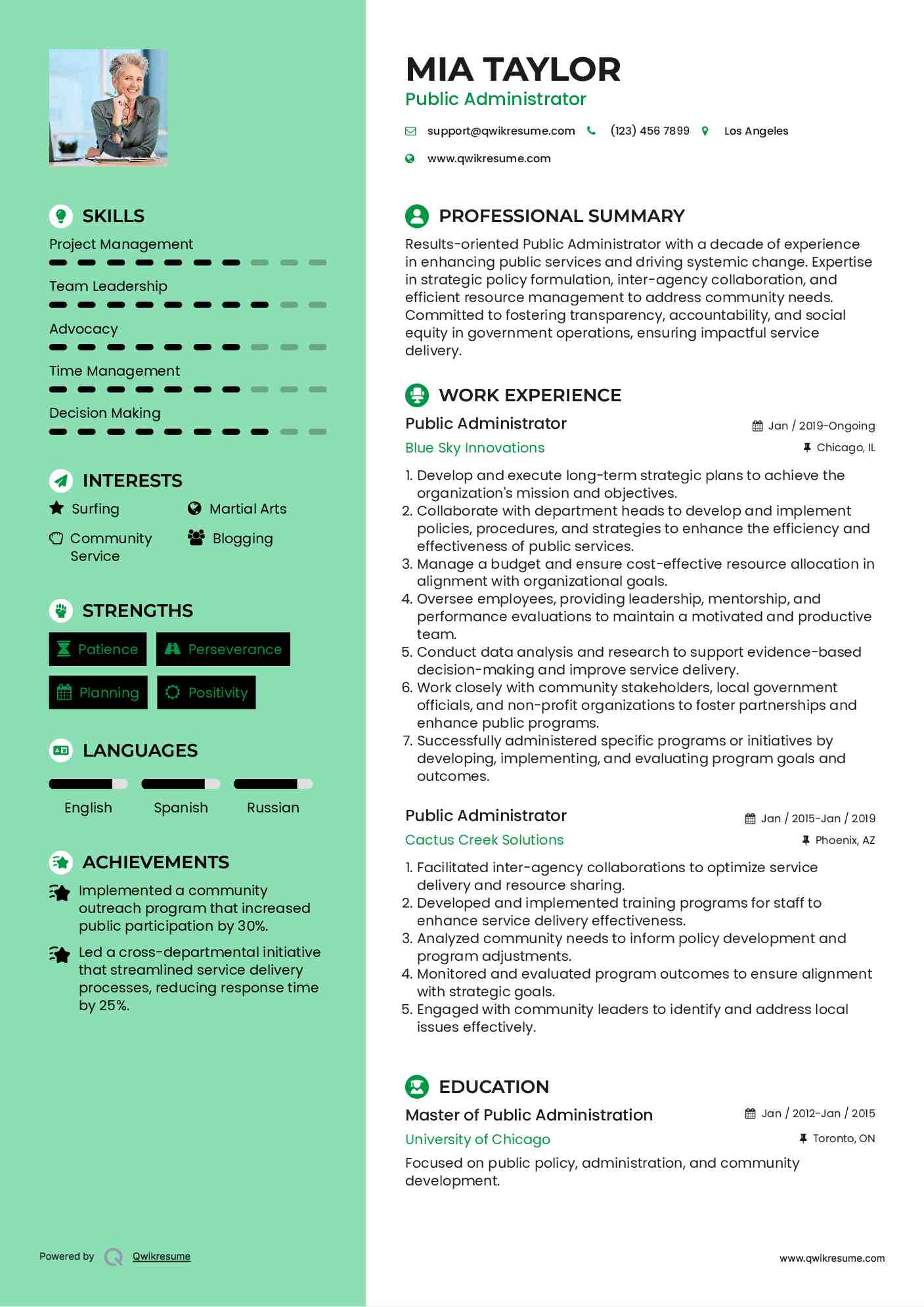 Public Administrator Resume Format