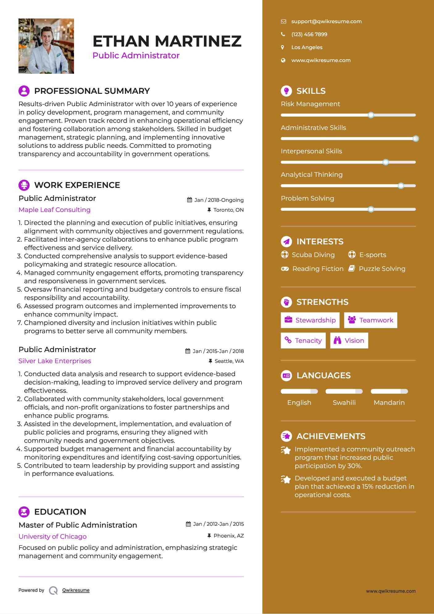 Public Administrator Resume Model