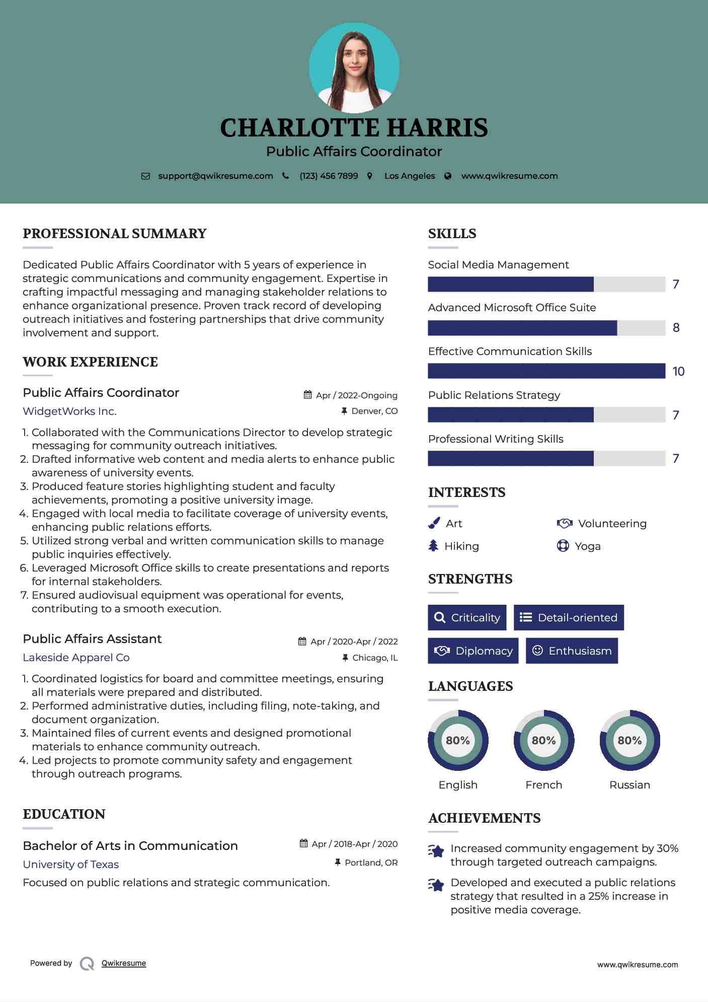 Public Affairs Coordinator Resume Template