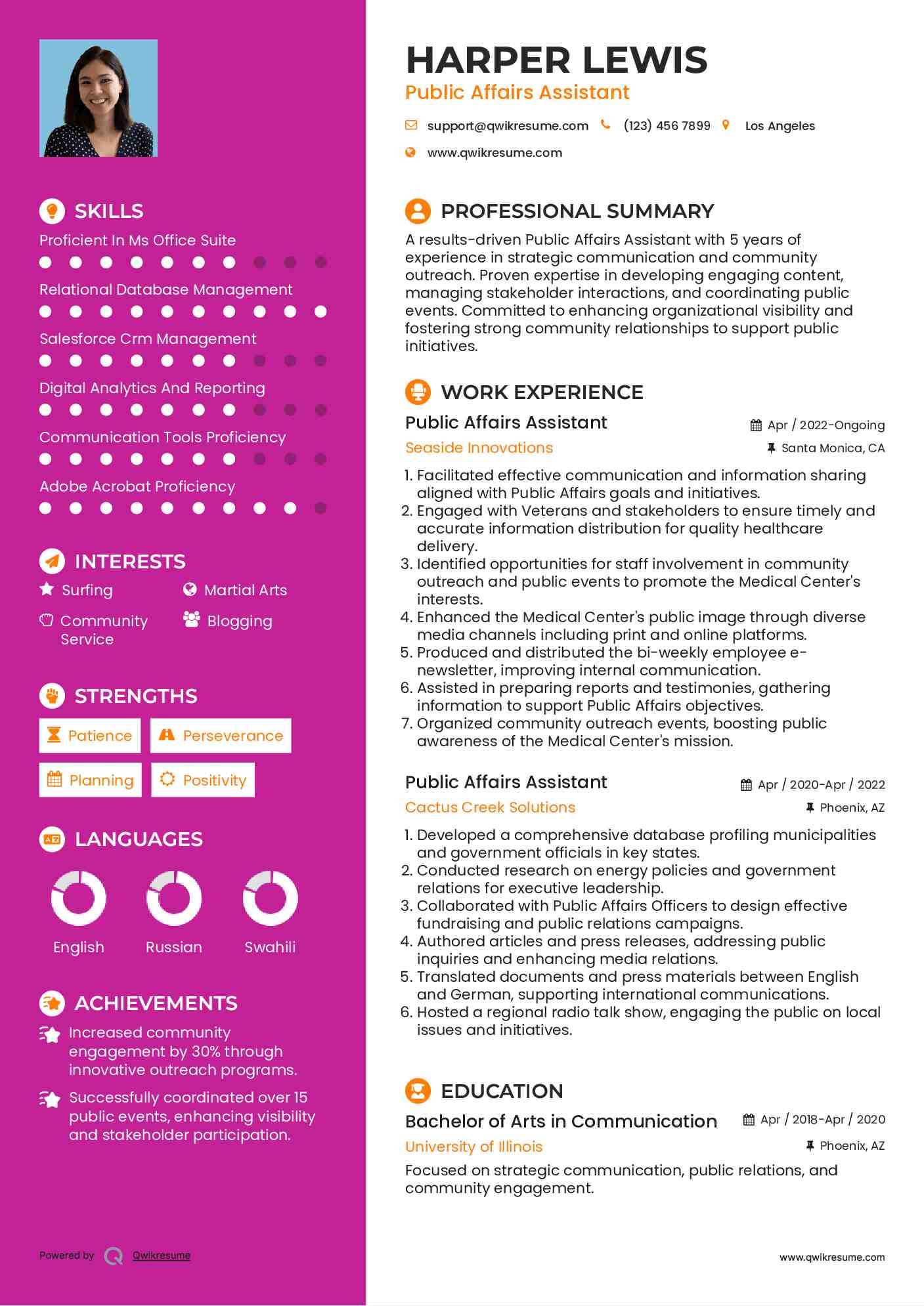 Public Affairs Assistant Resume Format