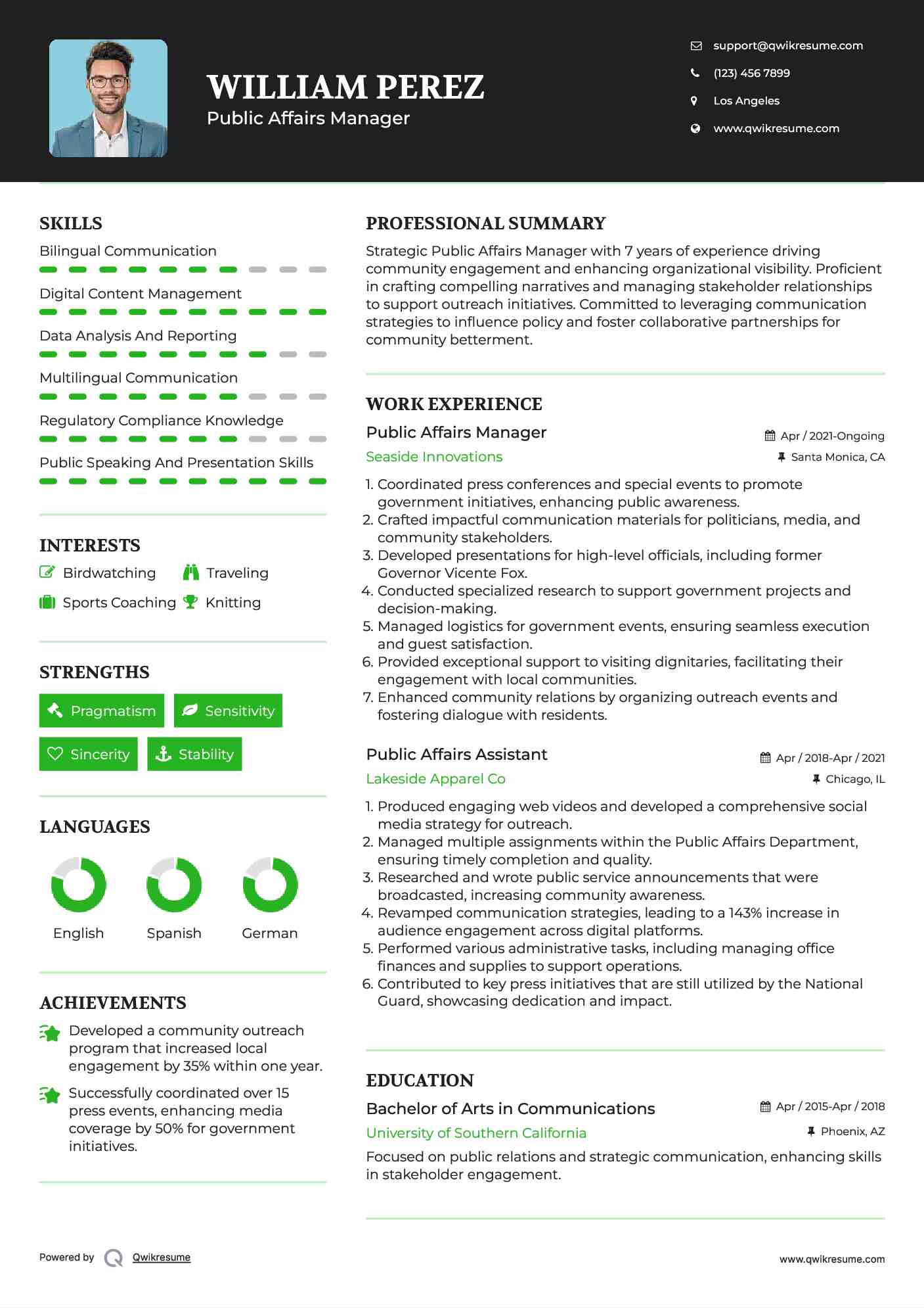 Public Affairs Manager Resume Sample