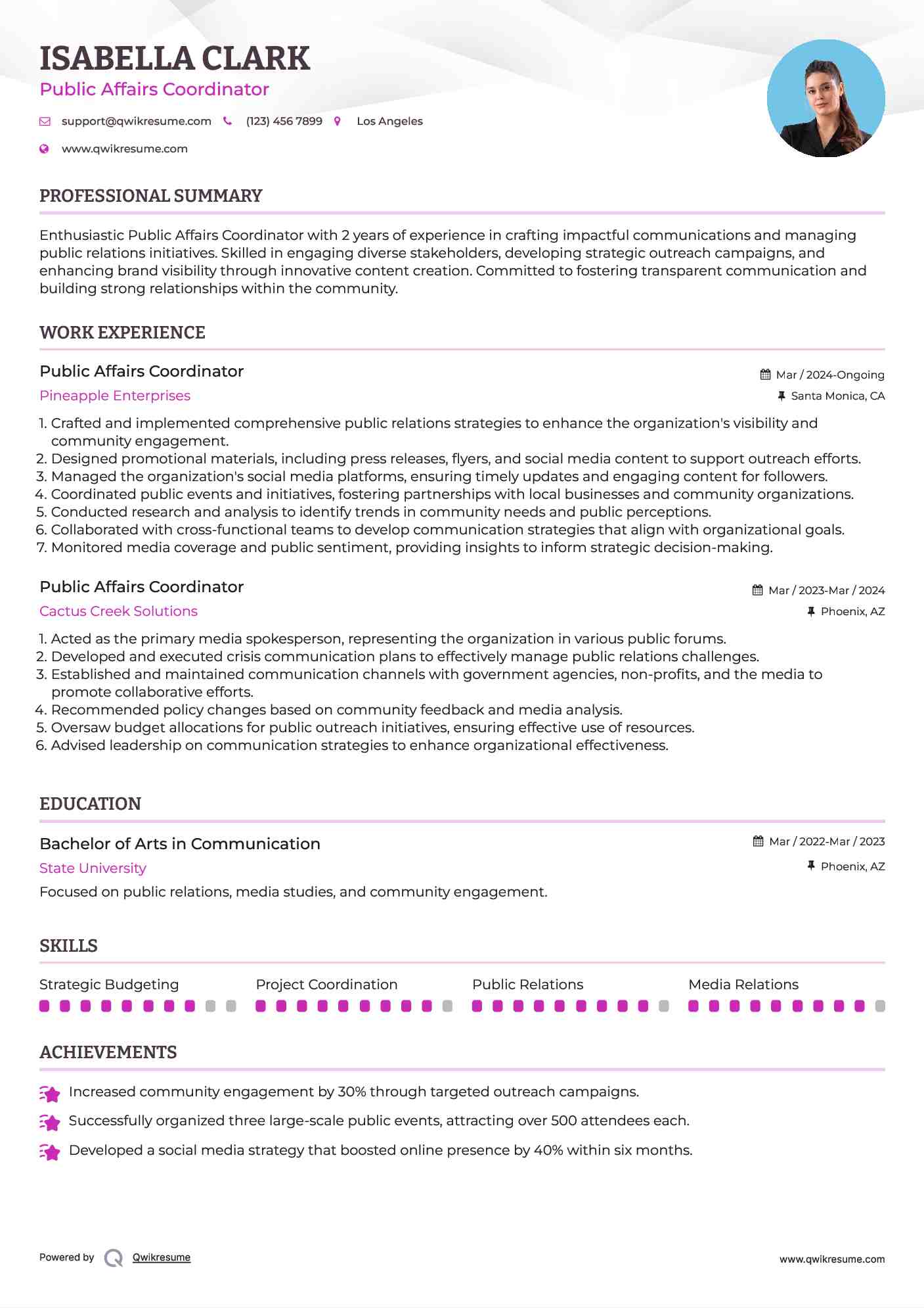 Public Affairs Coordinator Resume Template