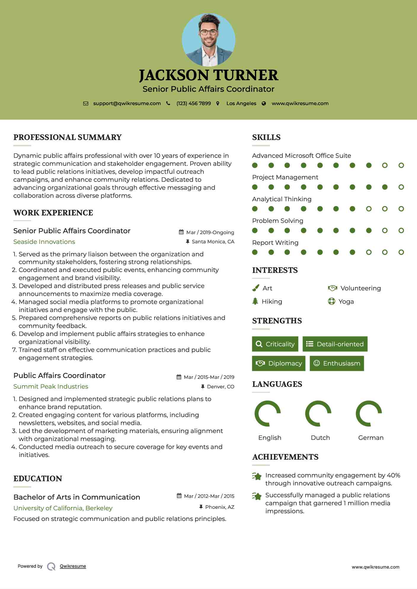 Senior Public Affairs Coordinator Resume Template