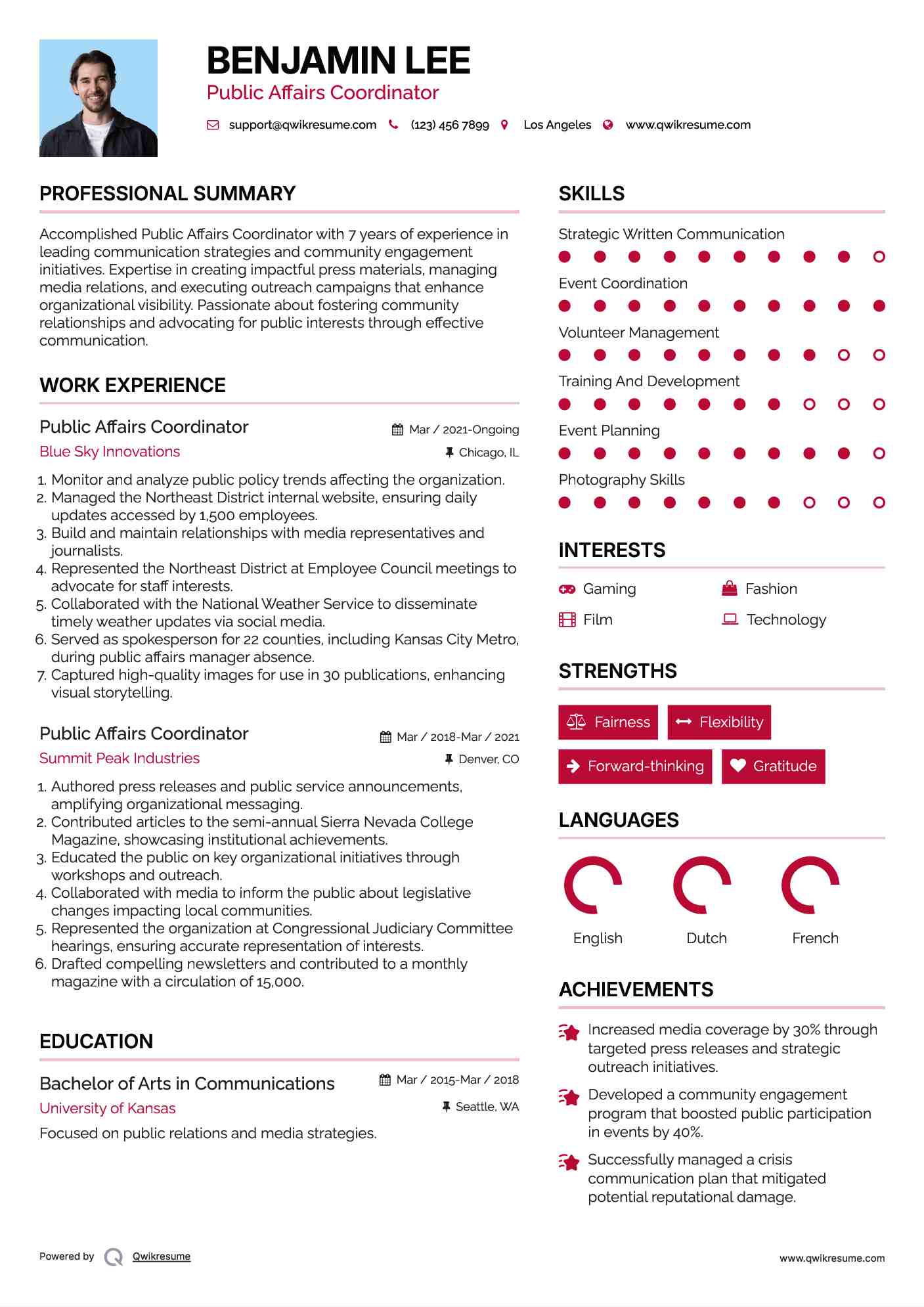 Public Affairs Coordinator Resume Template