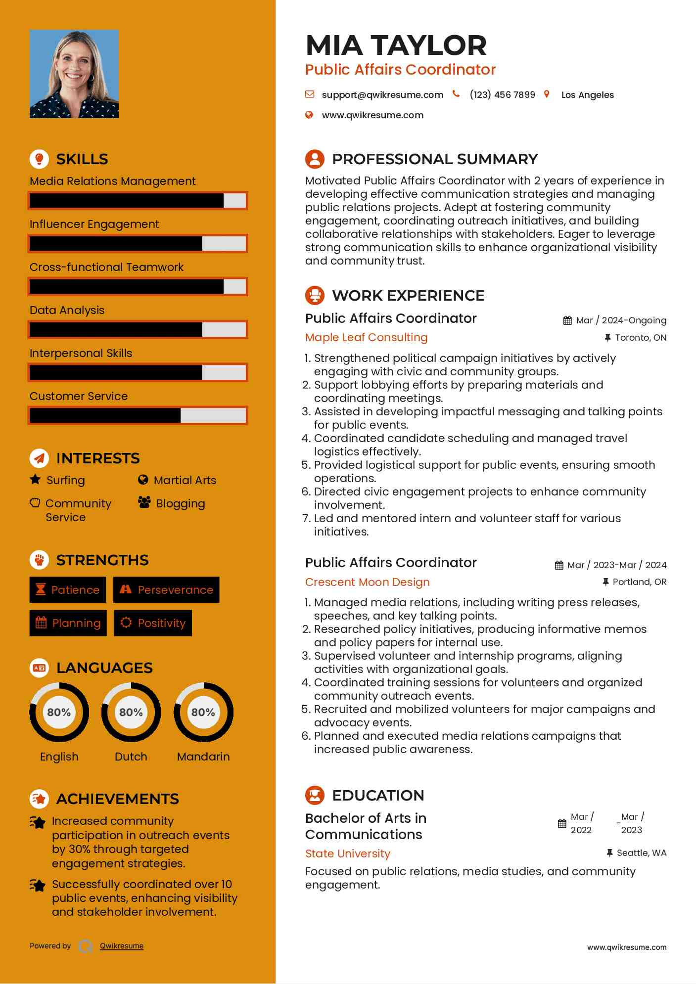 Public Affairs Coordinator Resume Template