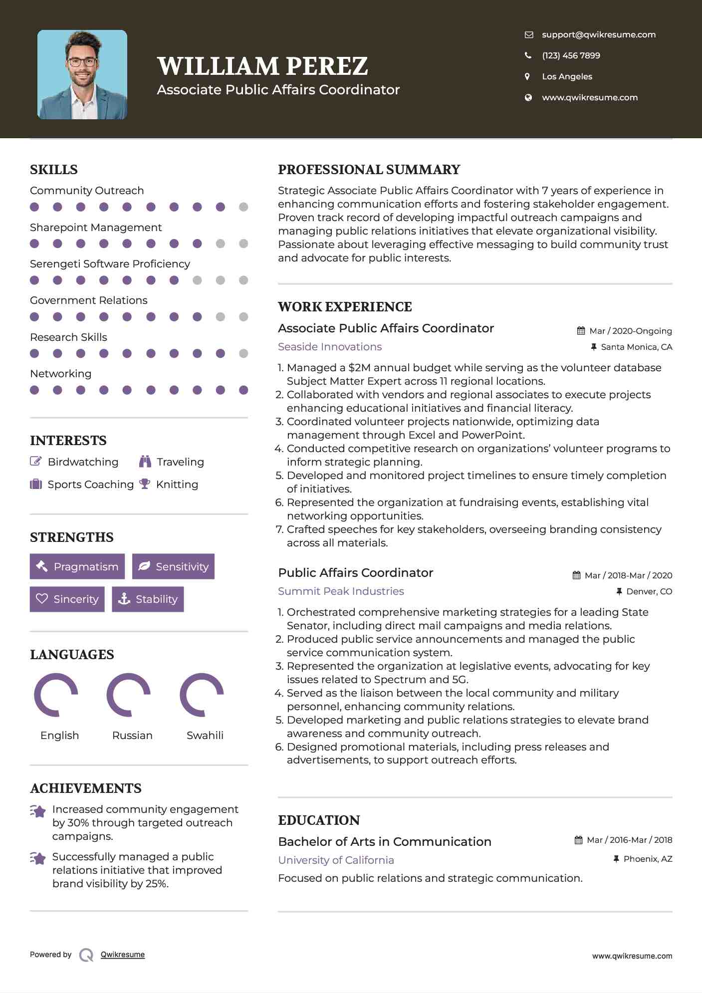 Associate Public Affairs Coordinator Resume Model