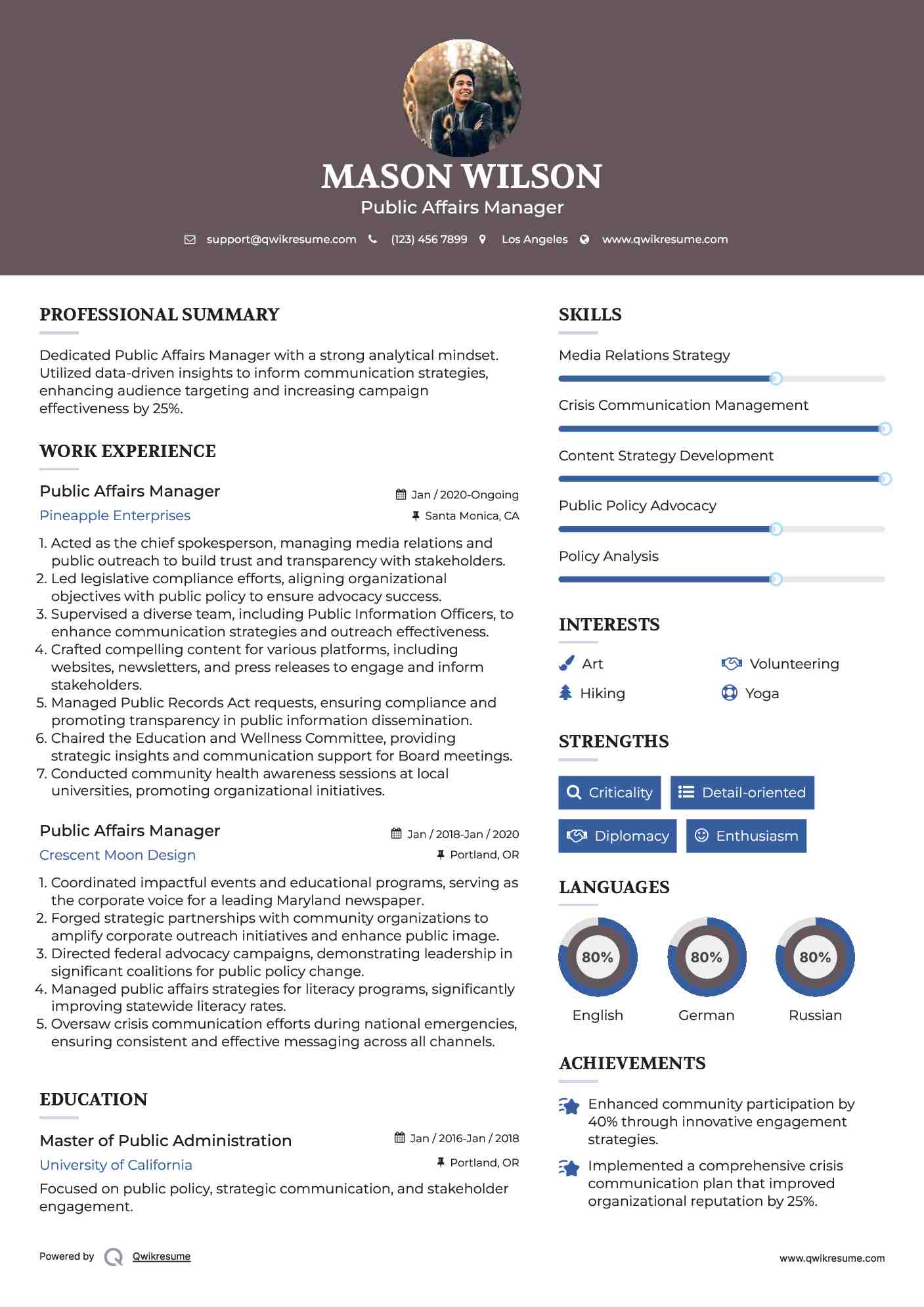 Public Affairs Manager Resume Format