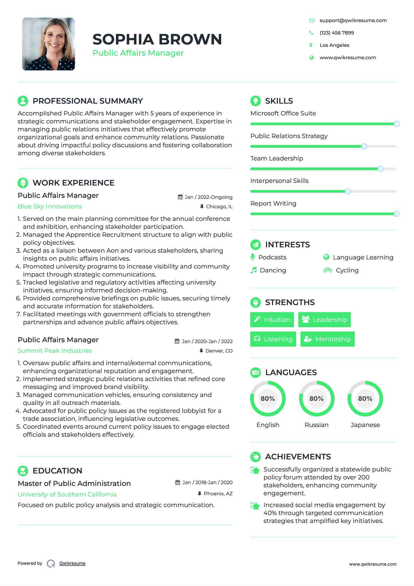 Public Affairs Manager Resume Template