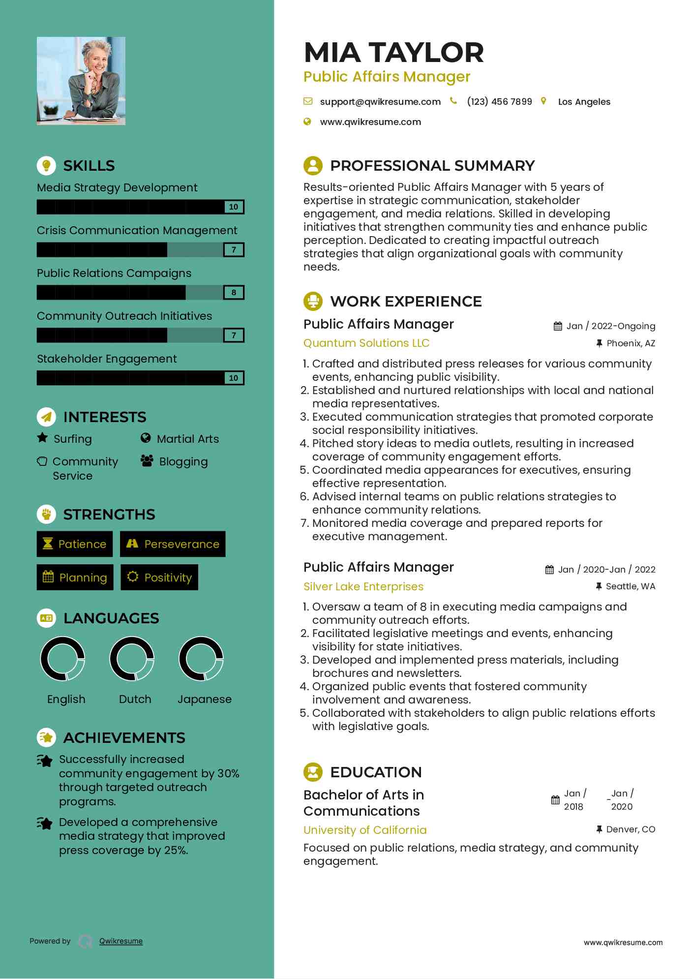 Public Affairs Manager Resume Model