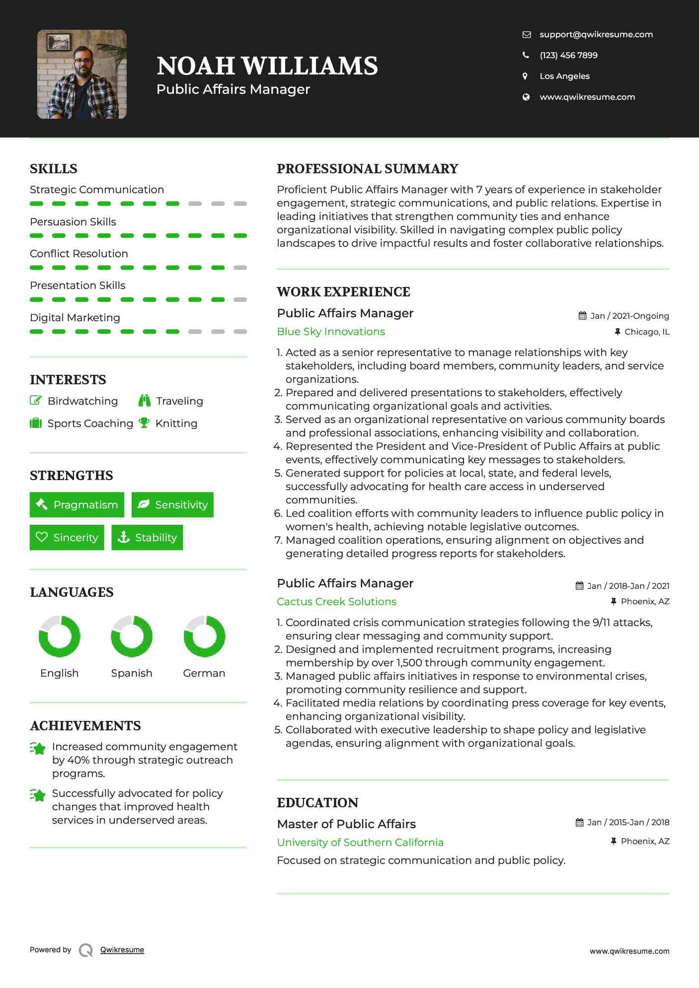 Public Affairs Manager Resume Example