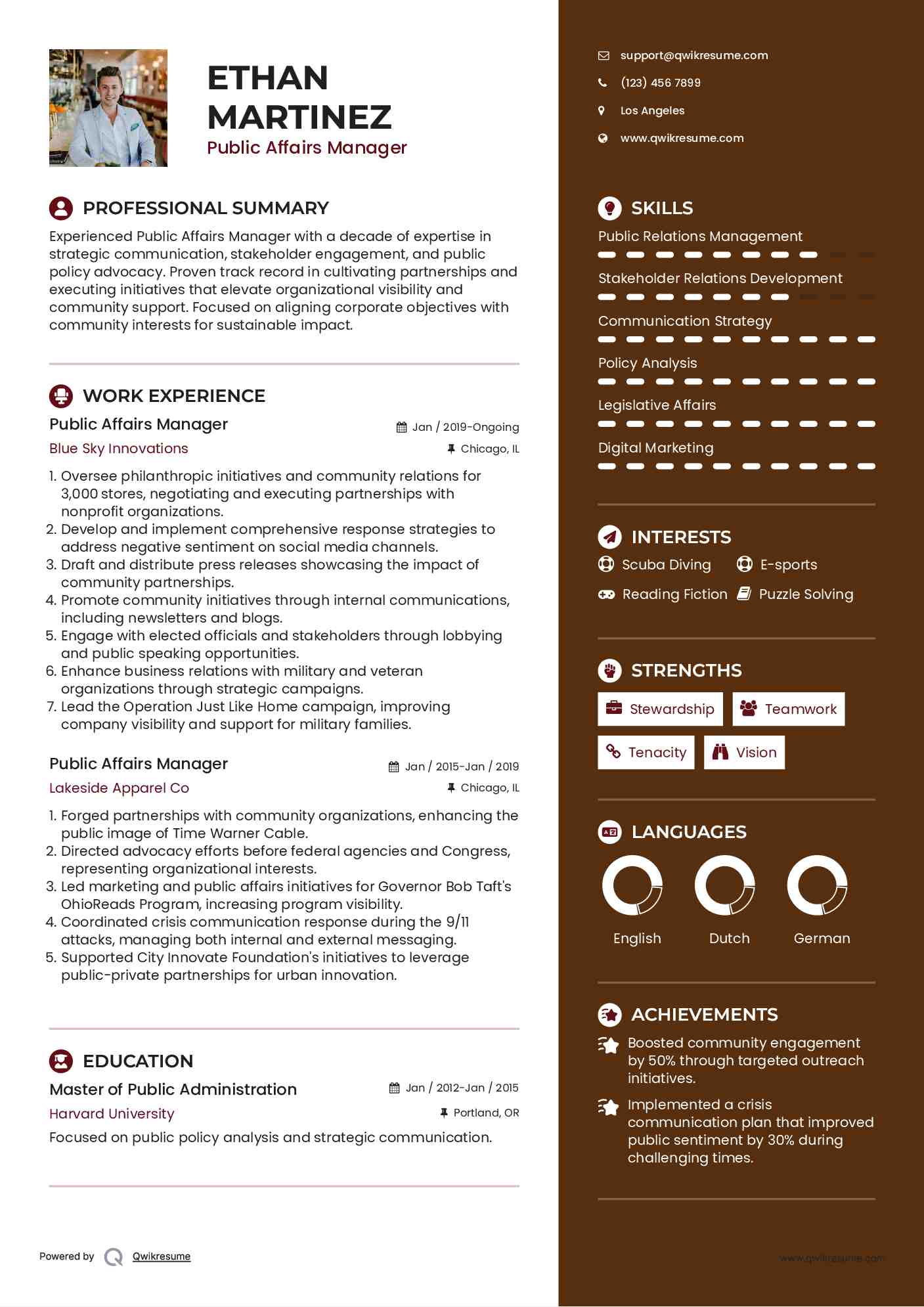 Public Affairs Manager Resume Model