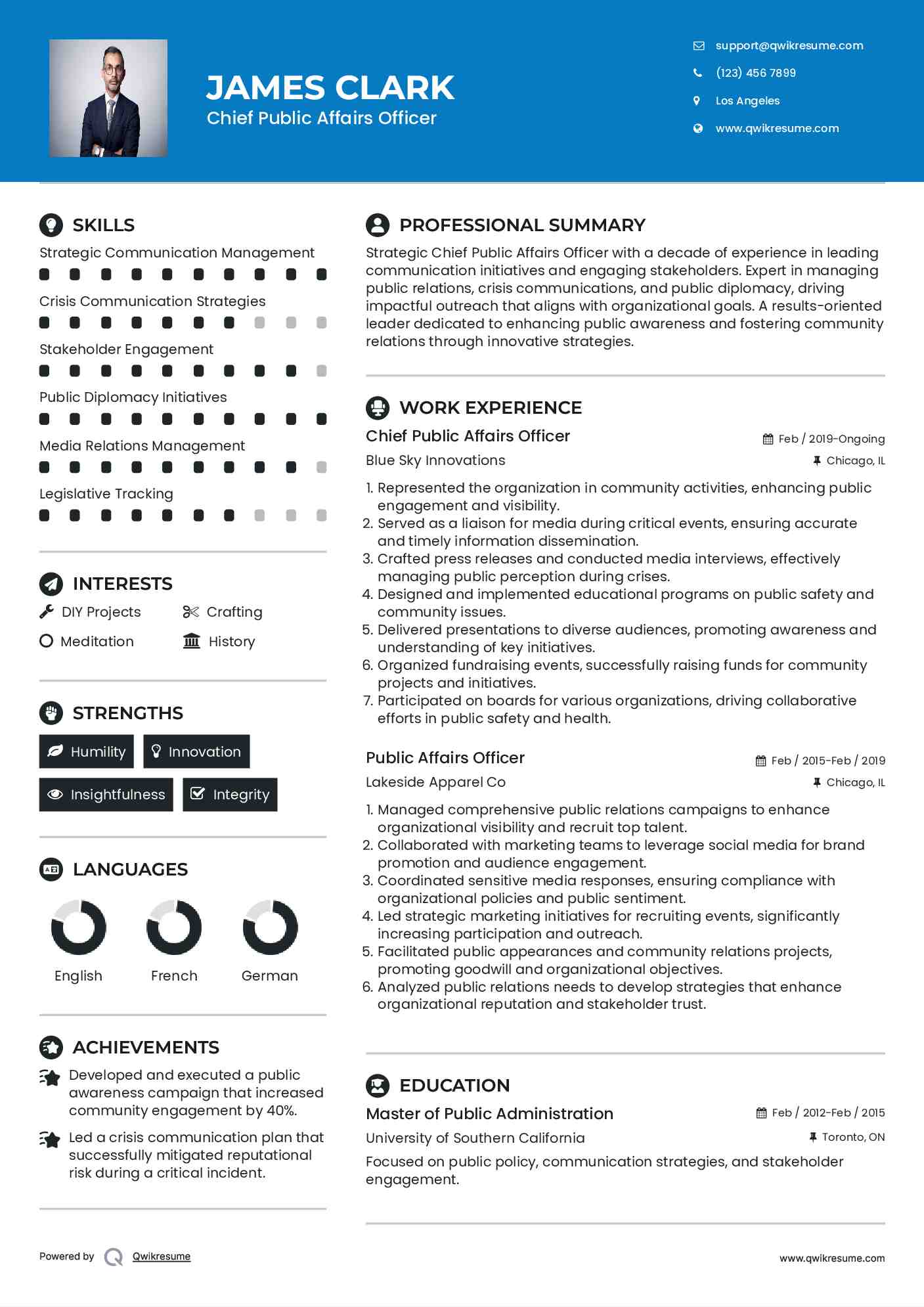 Chief Public Affairs Officer
 Resume Example