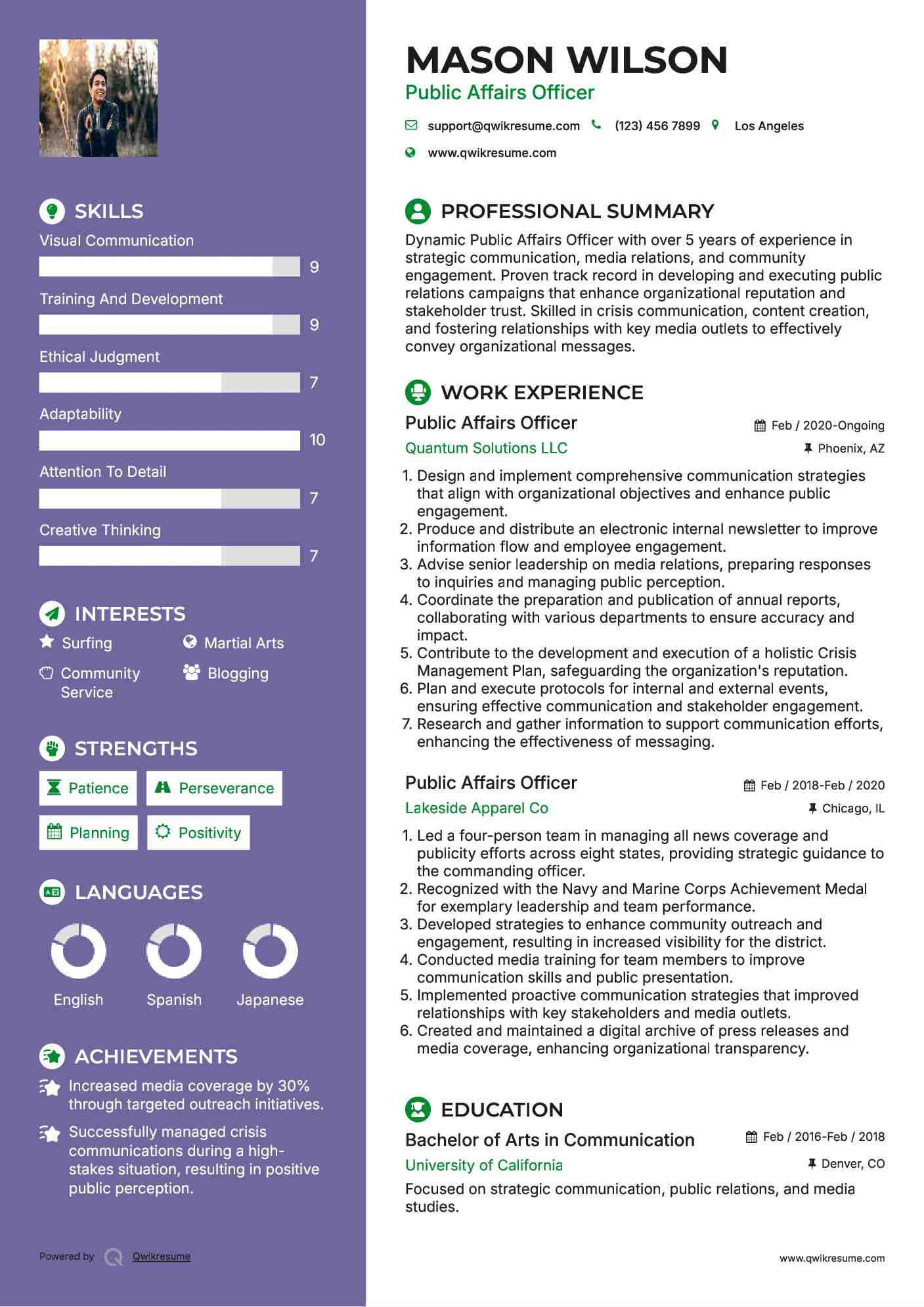 Public Affairs Officer Resume Sample