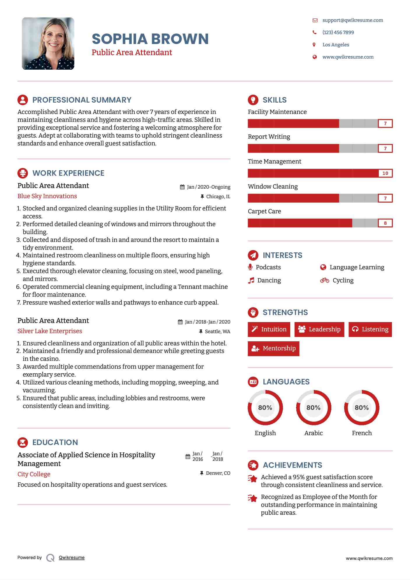 Public Area Attendant Resume Samples QwikResume