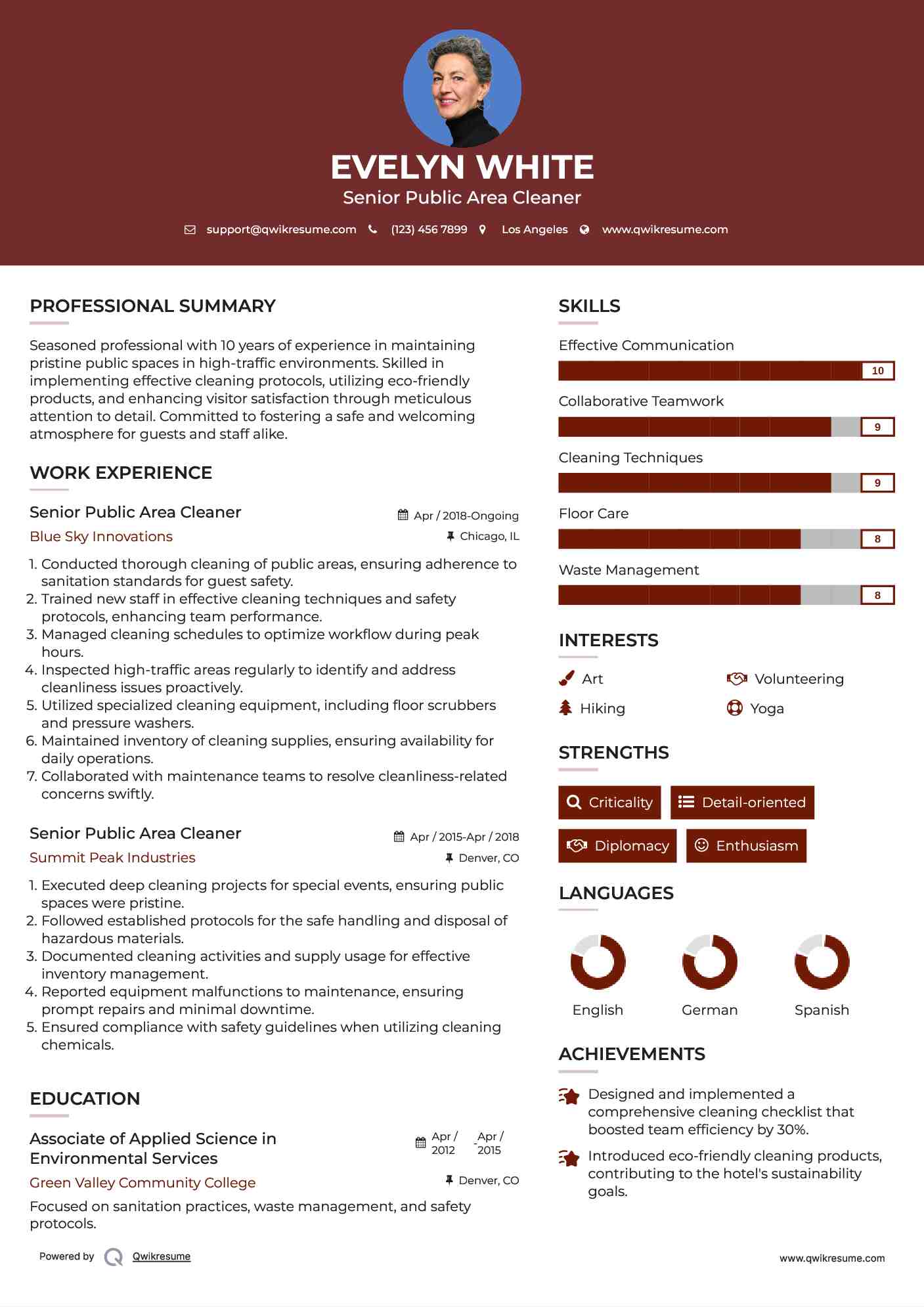 Senior Public Area Cleaner Resume Format