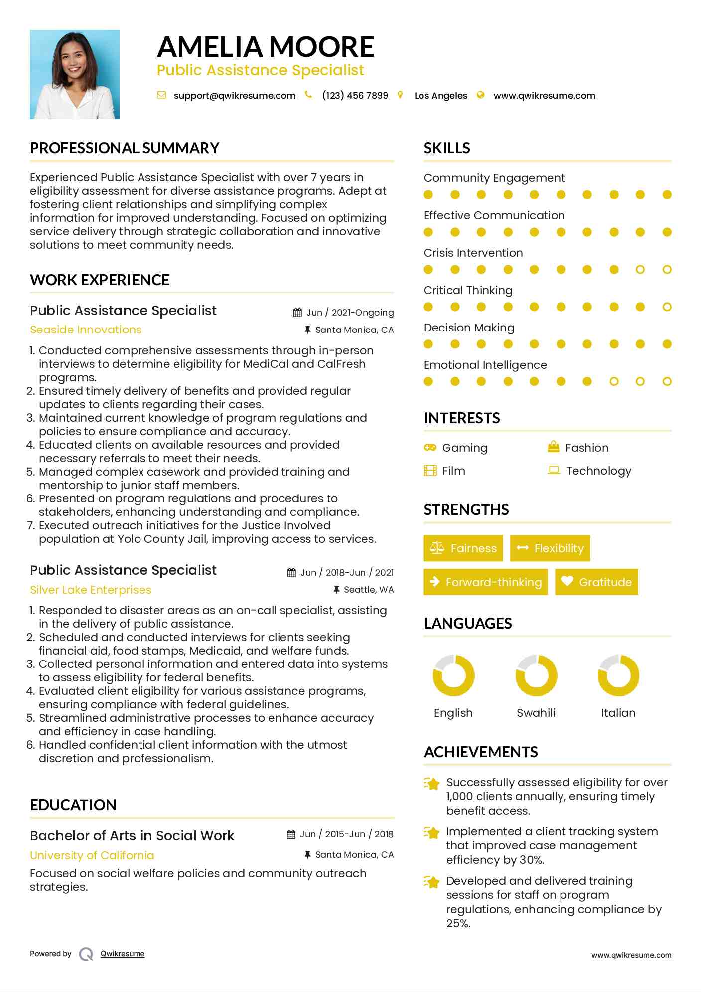 Public Assistance Specialist Resume Model